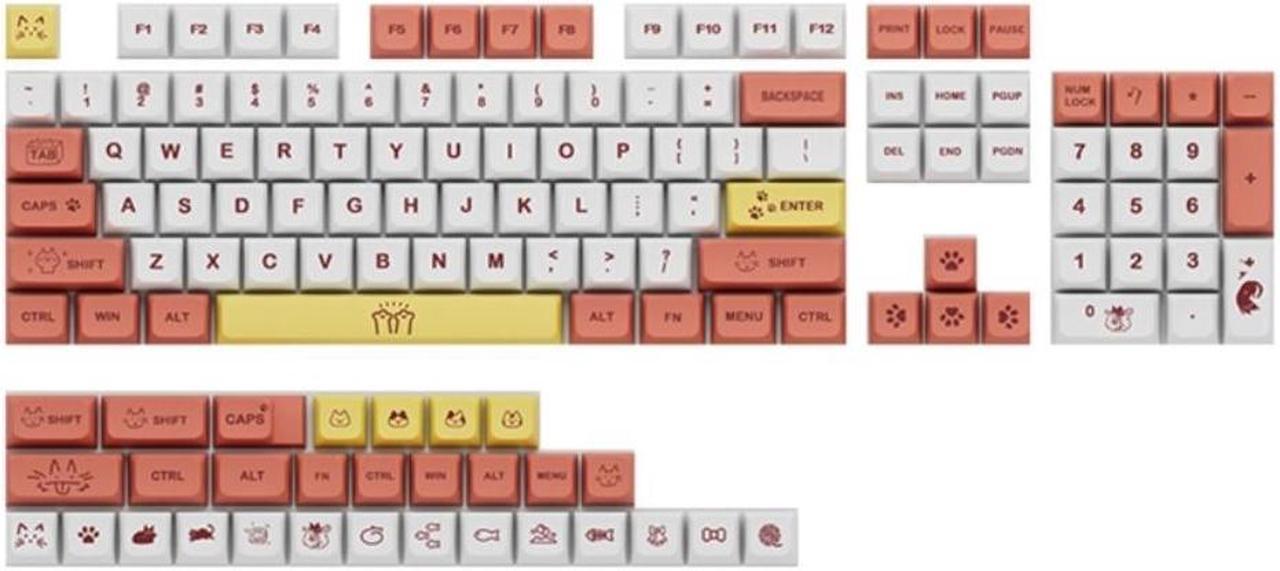 XDA PBT Keycaps  Paw Dye-Sub forCherry MX-Switches Mechanical Keyboard Cute