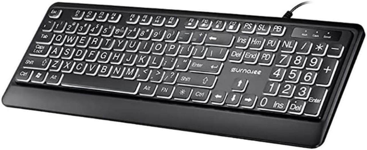 USB Wired Large Print Full Size Computer Keyboard Black & White Keys for Visually Impaired Beginners and Seniors