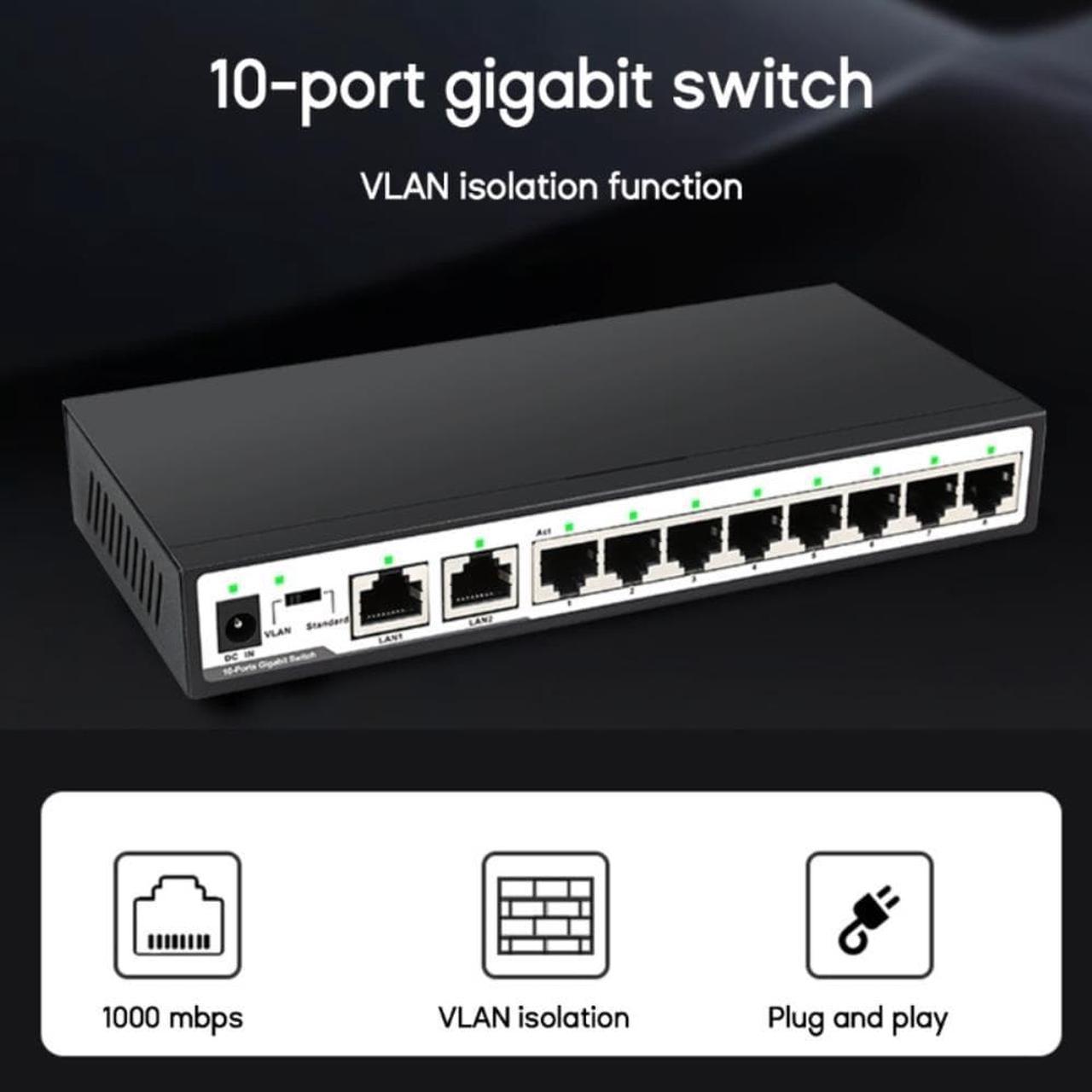 10-port 1000Mb Gigabit-  Switch Non-managed With Vlan Isolation Function