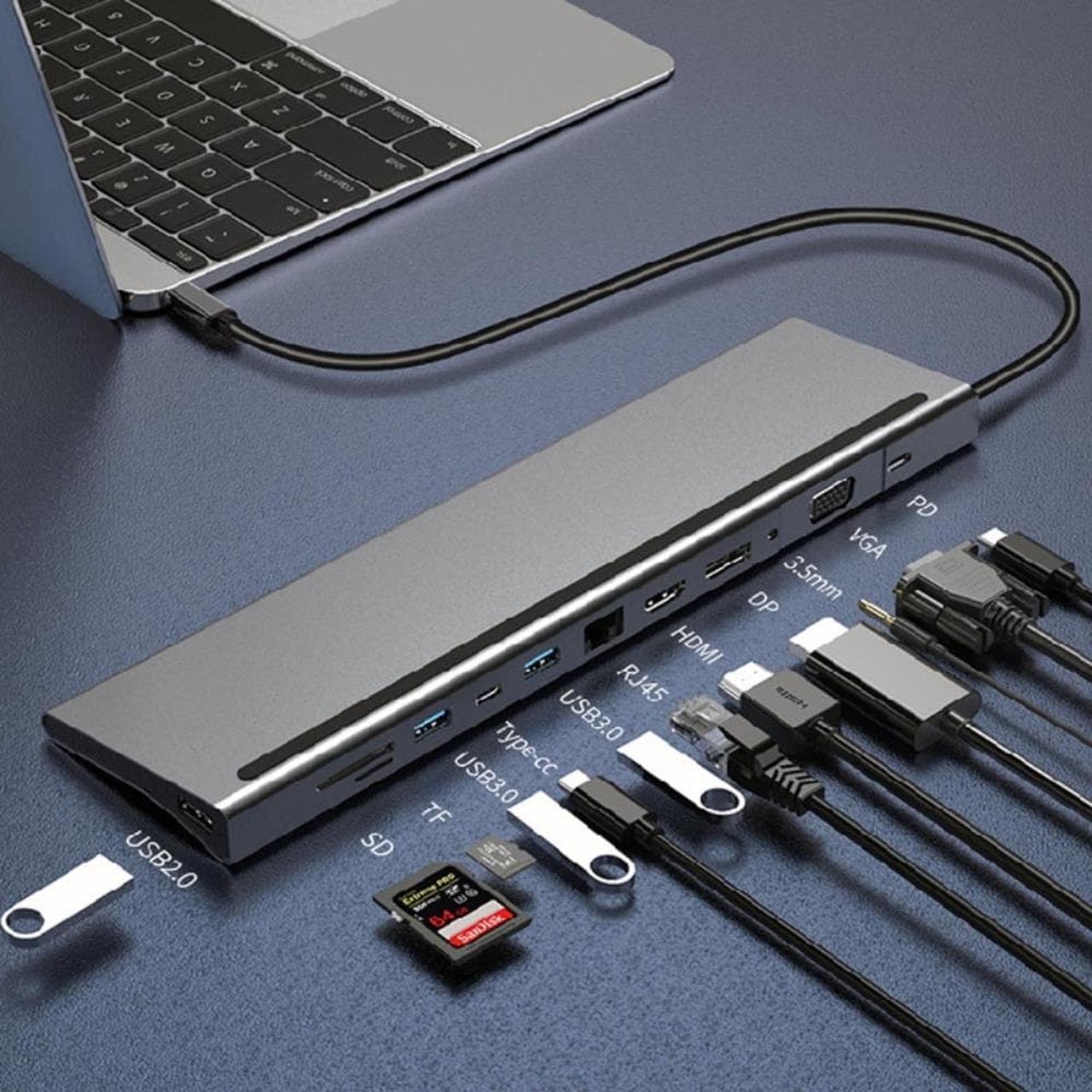 USB Hub 12 in 1 USB3.1 Type C Splitter Docking Station Rj45  HDD VGA PD  TF Slots 5Gbps Fast Charging