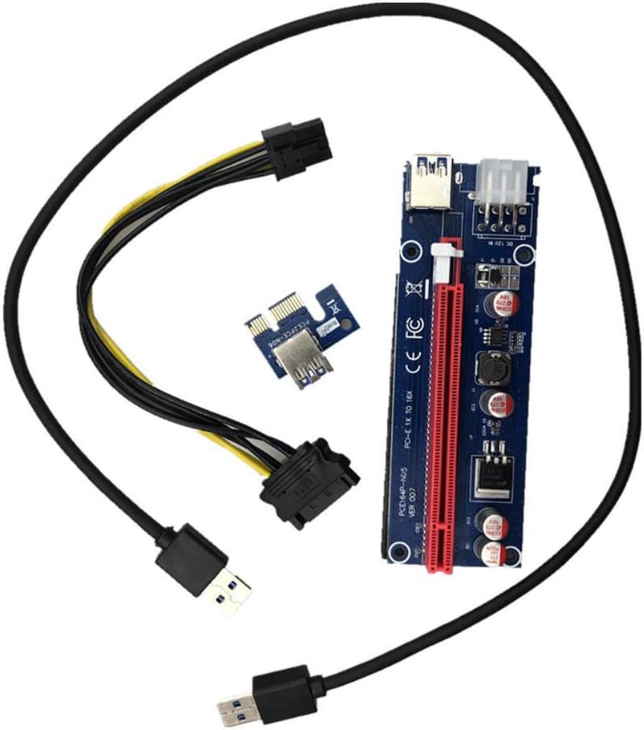 ship VER007 60CM PCI-E Riser Card PCIE 1x to 16x Extender + USB 3.0 Cable / 6Pin Molex Power Supply for BTC LTC ETH Miner