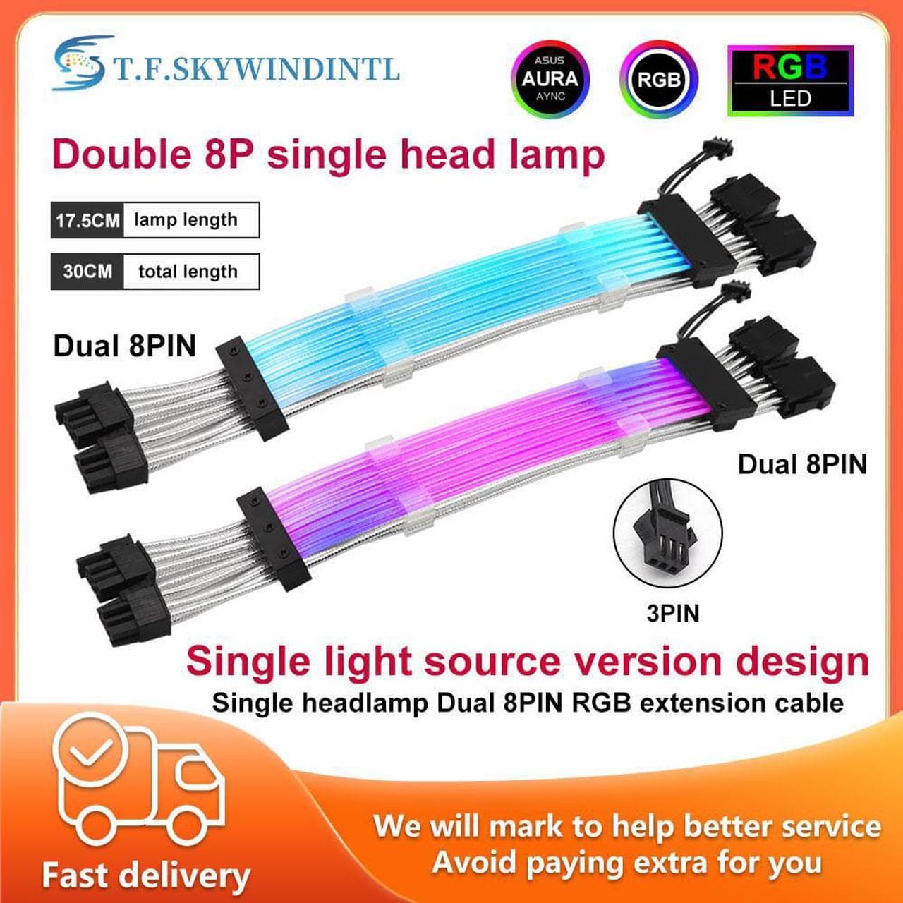 Single Head Lamp (6+2) Dual 8pin RGB Mesh Extension Cable For 3Pin 8Pin PC Case Power Graphics Card Extension Cable