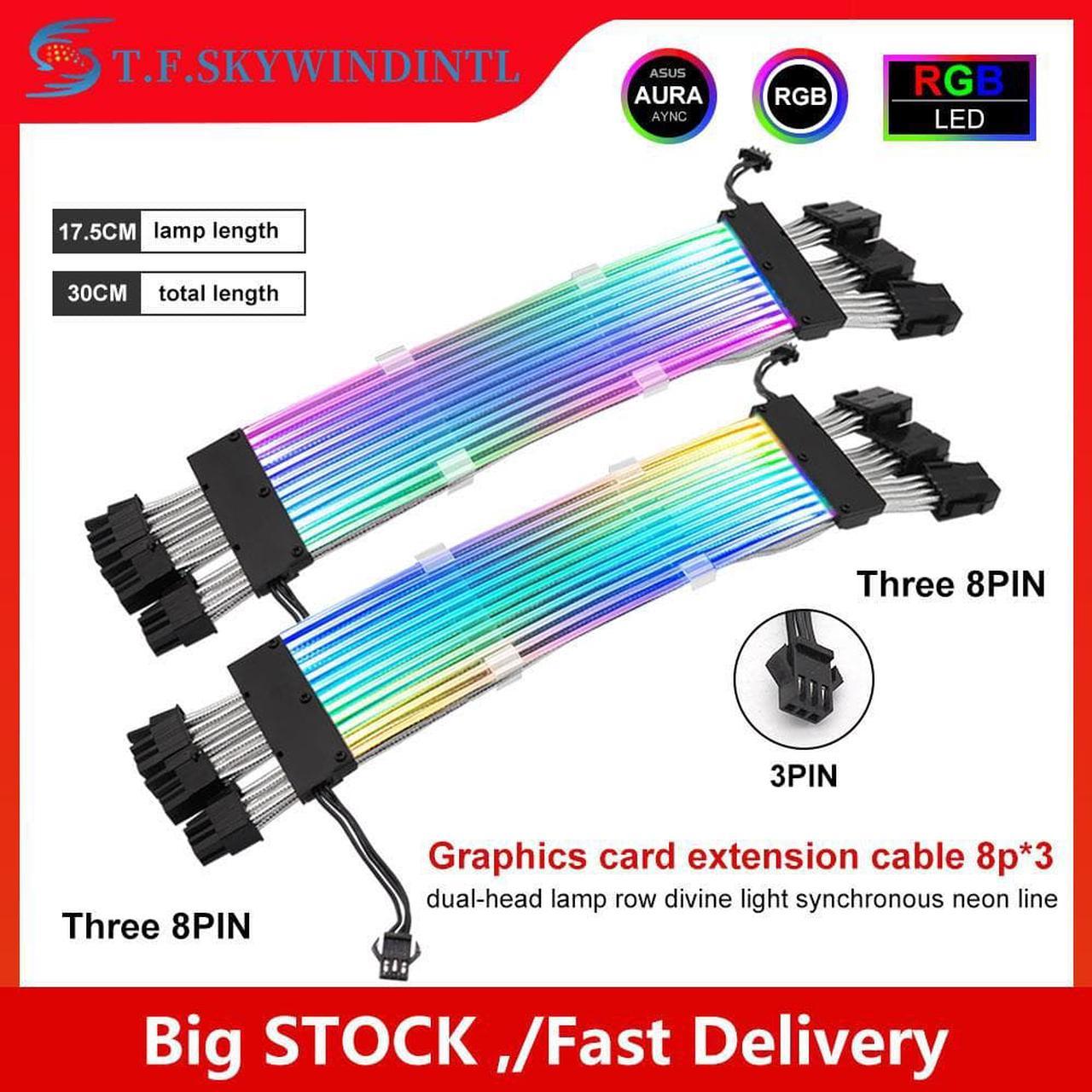 8Pin (6+2) * 3 RGB Cable Neon GPU Line For 3Pin 8Pin * 3 Graphics Card Extension Cable