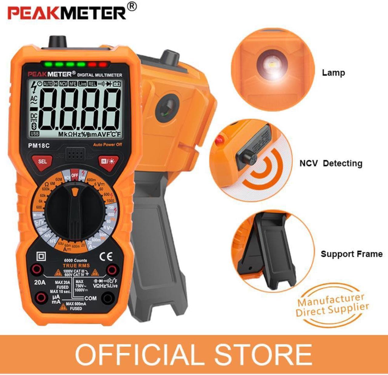 Digital Multimeter PEAKMETER PM18C True RMS AC/DC Voltage Resistance Meter Capacitance Frequency Temperature NCV Tester