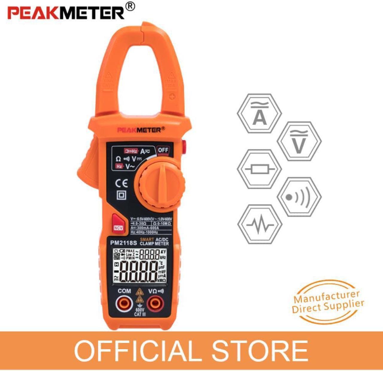 Clamp Meter PEAKMETER PM2118S Portable Smart Multimeter AC DC Current Voltage Resistance Continuity Measurement Tester with NCV