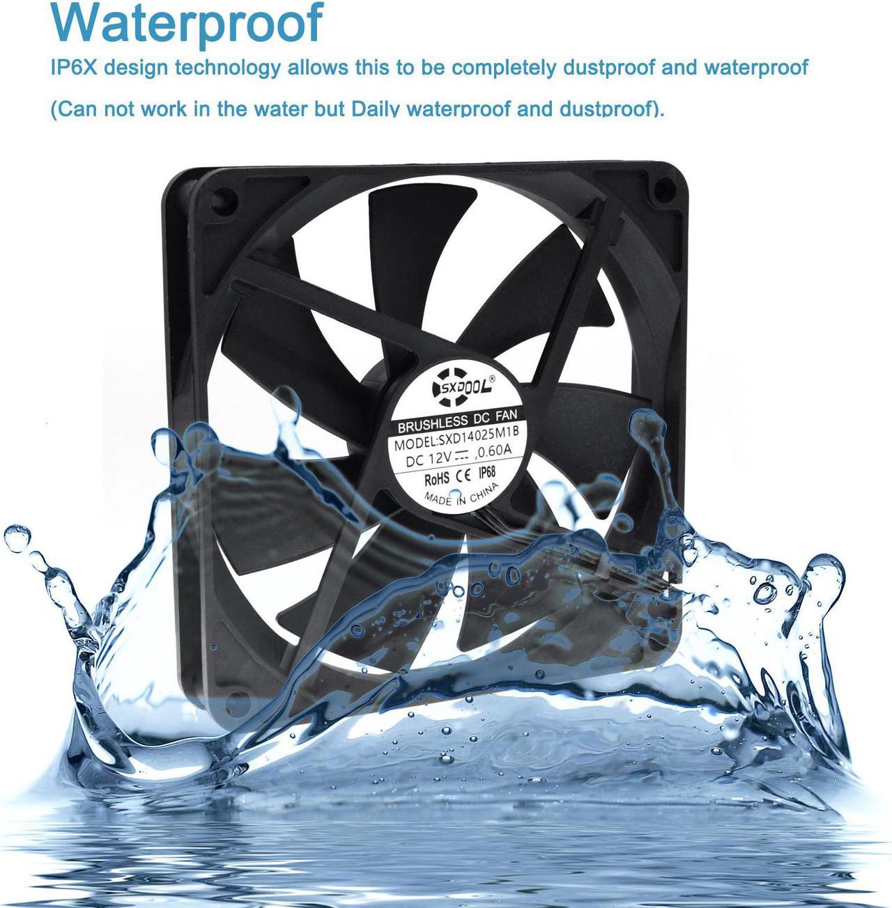 140mm 14cm Computer Case Cooling Fan PC Waterproof Dustproof,2900RPM 140X140X25mm Dual Ball 12V,High Speed IP68 Cooler