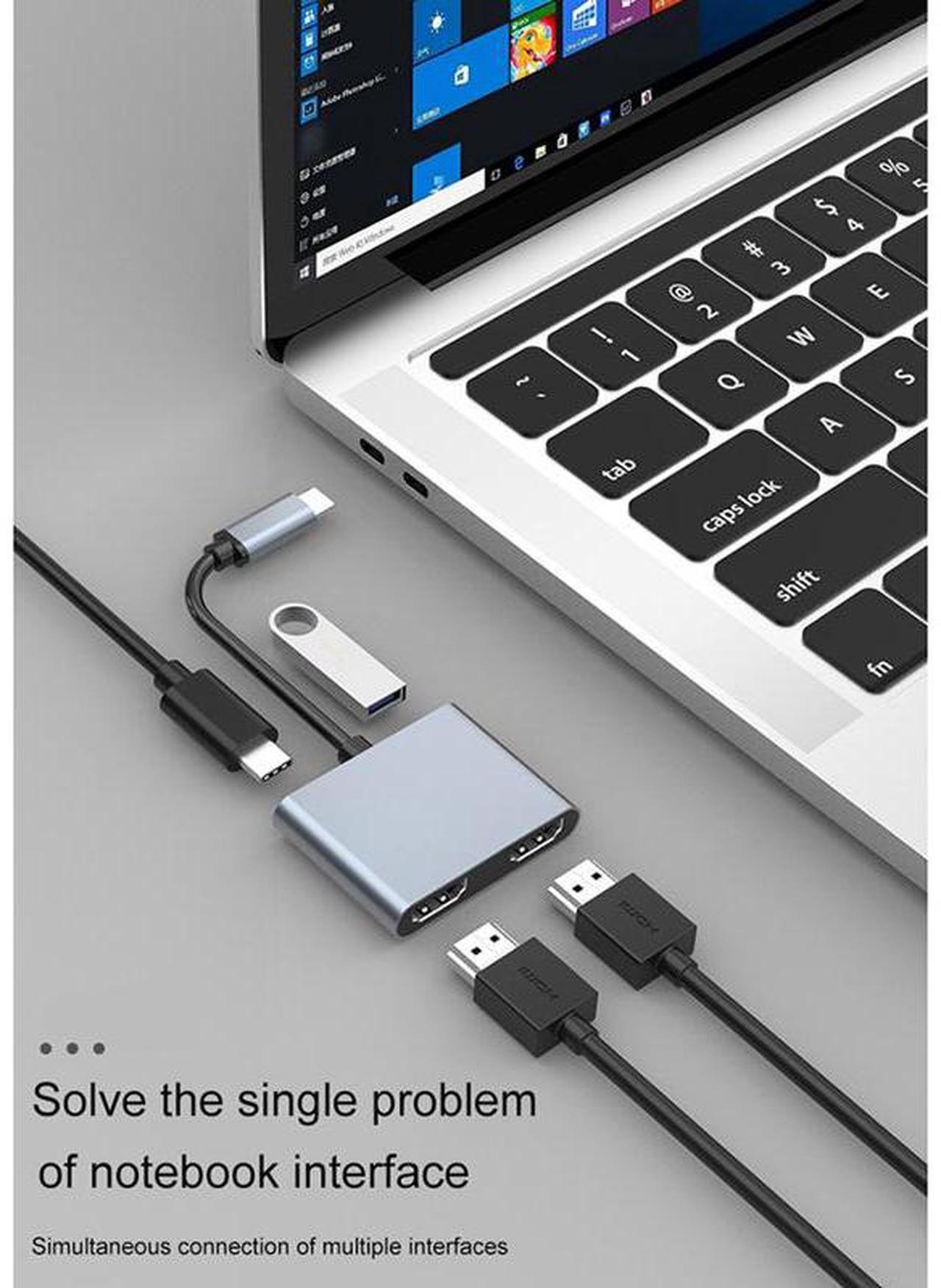 Alt view image 3 of 4 - 4 in 1 Type C Adapter USB C to Dual HDMI-Compatible PD USB 3.0 Charge Port USB-C Converter Cable for