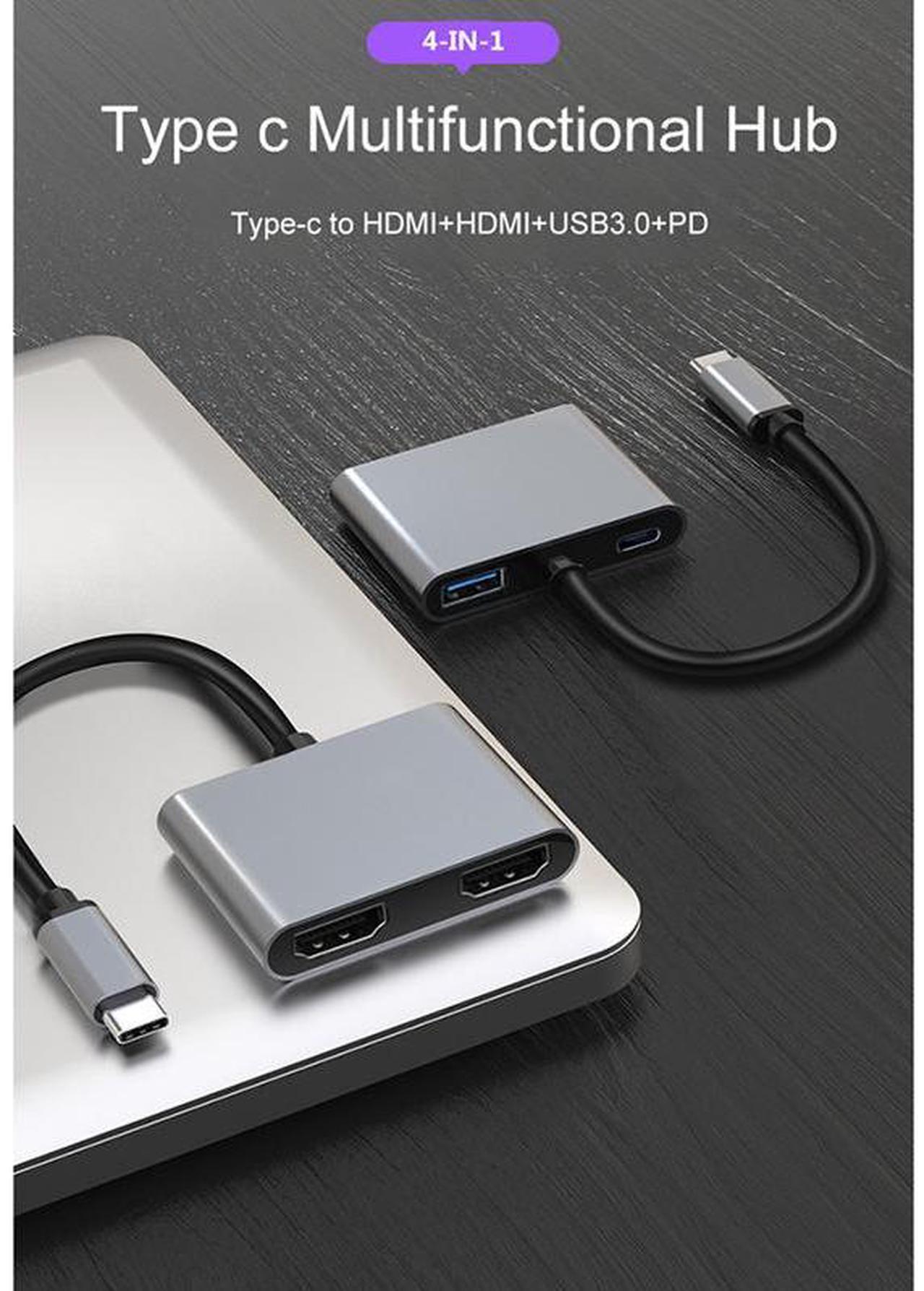 Alt view image 4 of 4 - 4 in 1 Type C Adapter USB C to Dual HDMI-Compatible PD USB 3.0 Charge Port USB-C Converter Cable for