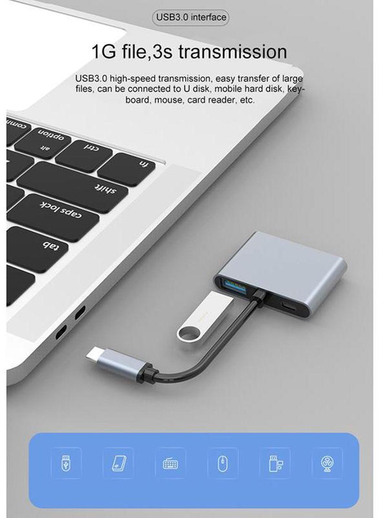 Alt view image 2 of 4 - 4 in 1 Type C Adapter USB C to Dual HDMI-Compatible PD USB 3.0 Charge Port USB-C Converter Cable for