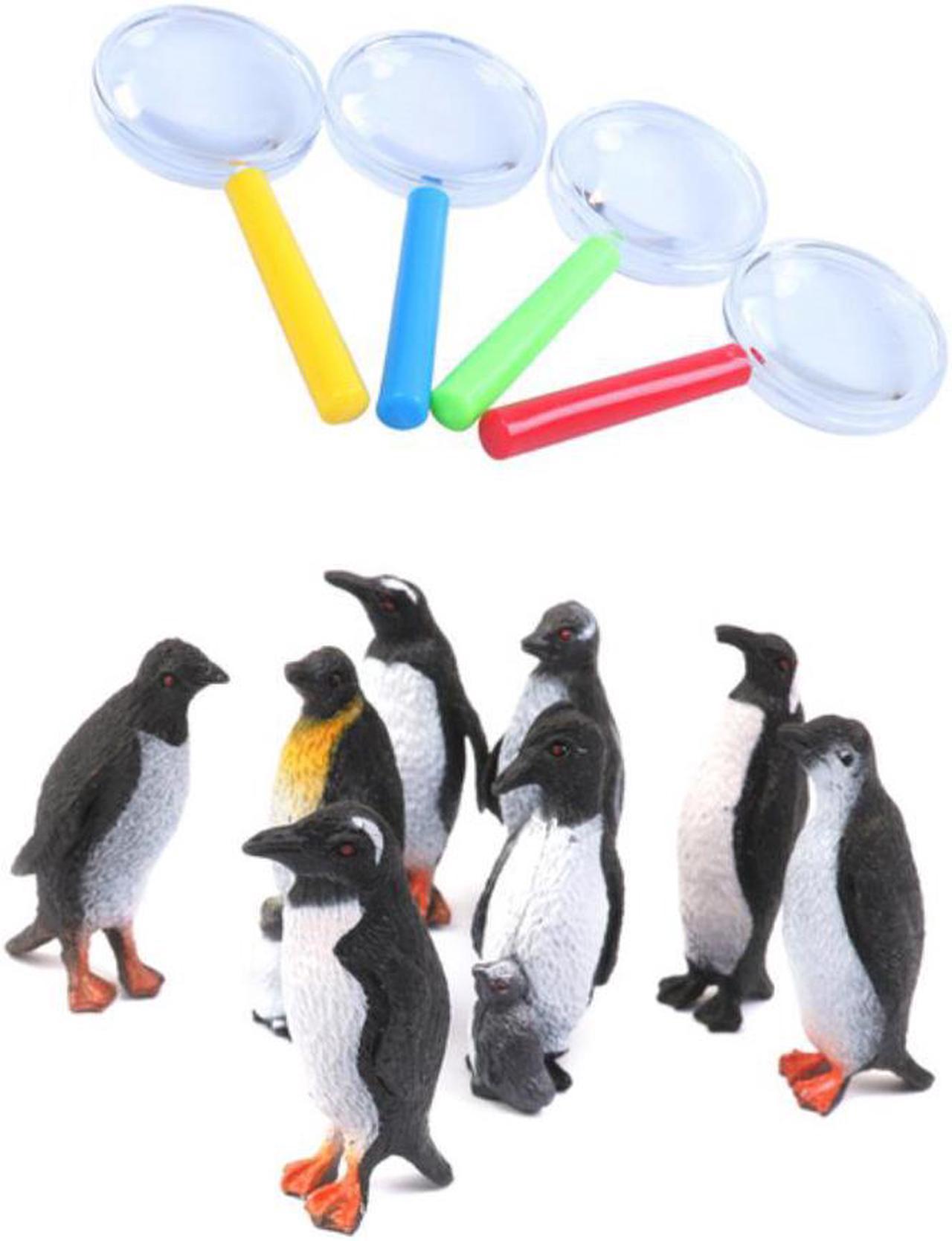 12Pcs Plastic Children's Toys: 8Pcs Penguin Ocean Animal Toy Model Gift & 4Pcs Mini Magnifying Glass Toys