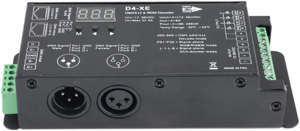 D4-XE 4CH PWM Constant Voltage CV DMX512 RDM LED Decoder Controller with Digital Display XLR3 RJ45 DC12V 24V 36V