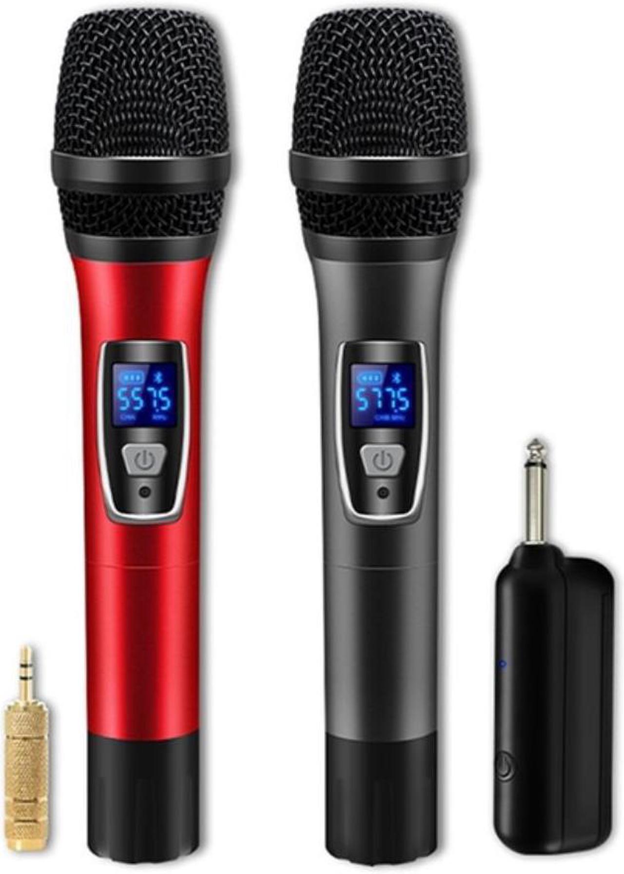 UHF Wireless Bluetooth Microphone Dual Handheld Dynamic Mic with Rechargeable Receiver for Karaoke Voice Amplifier