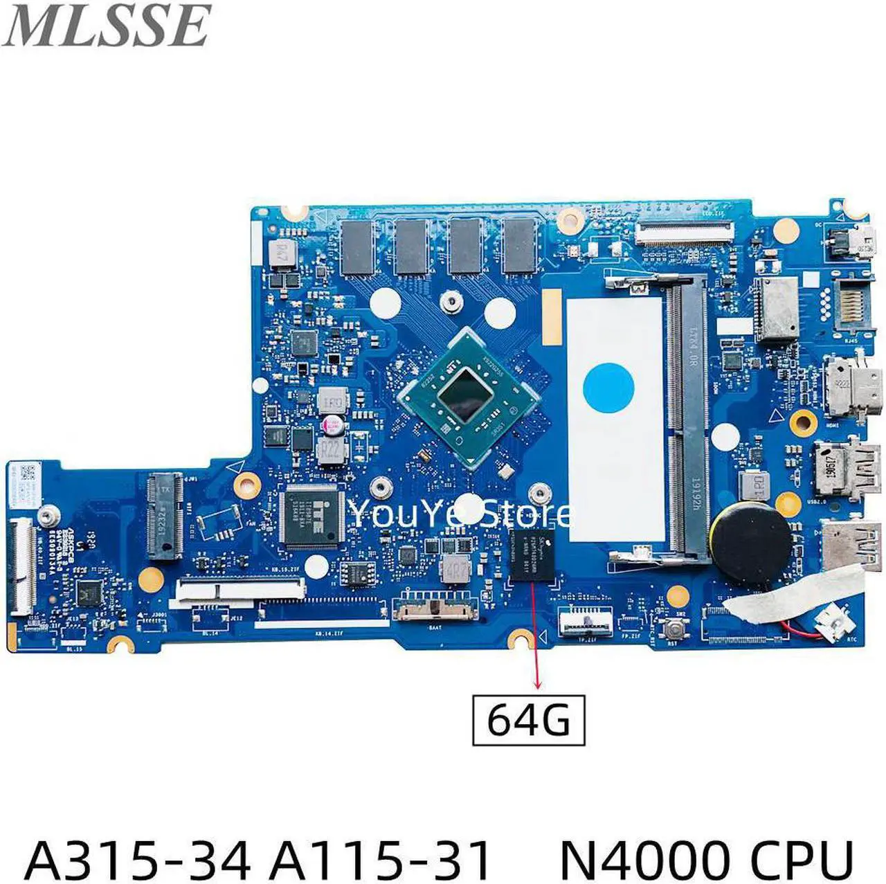 Main image of For Acer Aspire A315 A315-34 A115-31 Laptop Motherboard W/SR3S1 N4000 CPU 4GB RAM 64G NBHE411002 NB8609_PCB_MB_V4 NB8612F02-MB