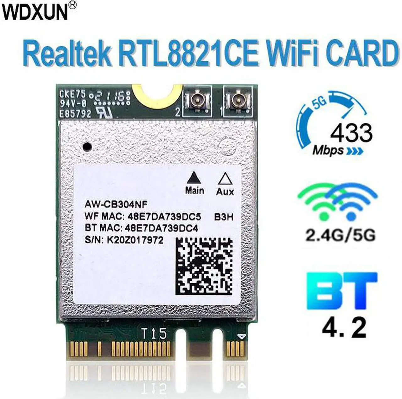 RTL8821CE 802 11AC 1X1 Wi Fi BT 4 2 Combo Adapter Card Wireless LAN rtl8821ce-802-11ac-1x1-wi-fi-bt-4-2-combo-adapter-card-wireless-lan