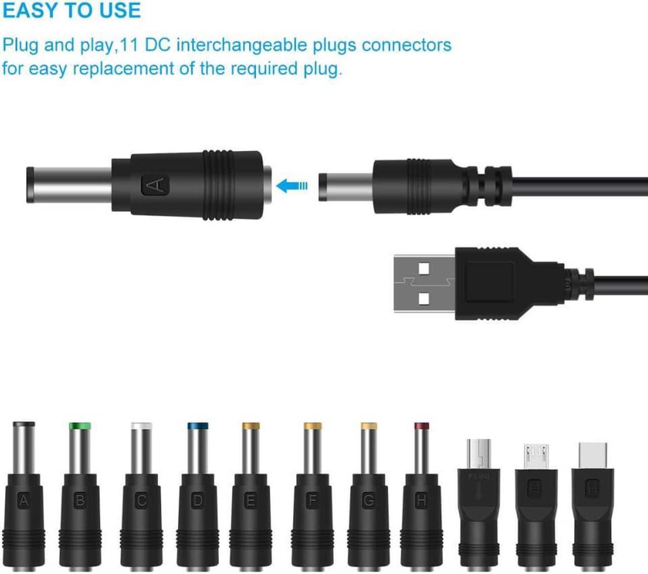 Alt view image 3 of 3 - USB to DC 5V Power Cable, Universal DC 5.5x2.1mm Plug Jack Charging Cord with 11 Connectors(6.4x4.4, 6.3x3.0, 5.5x2.5, 5.5x2.1,