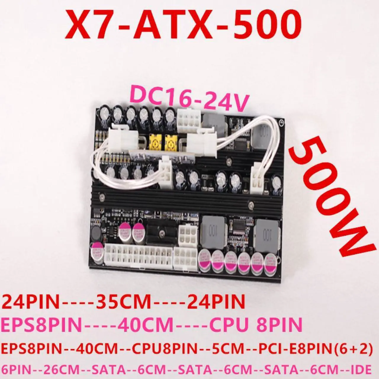 Alt view image 4 of 6 - PSU Board For PICO-BOX Digital DC-ATX DC 12-24V 24PIN Wide Voltage Dual Input High Power 500W Power Supply X7-ATX-500 X7-ATX