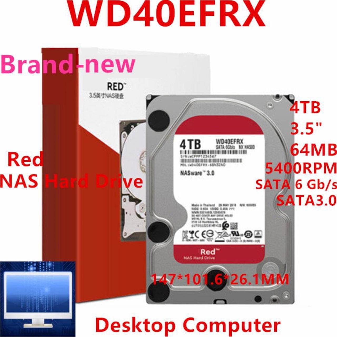 HDD For WD Red 4TB 3.5" SATA 6 Gb/s 64MB 5400RPM For Internal Hard Disk For NAS Hard Drive For WD40EFRX WD40EFAX