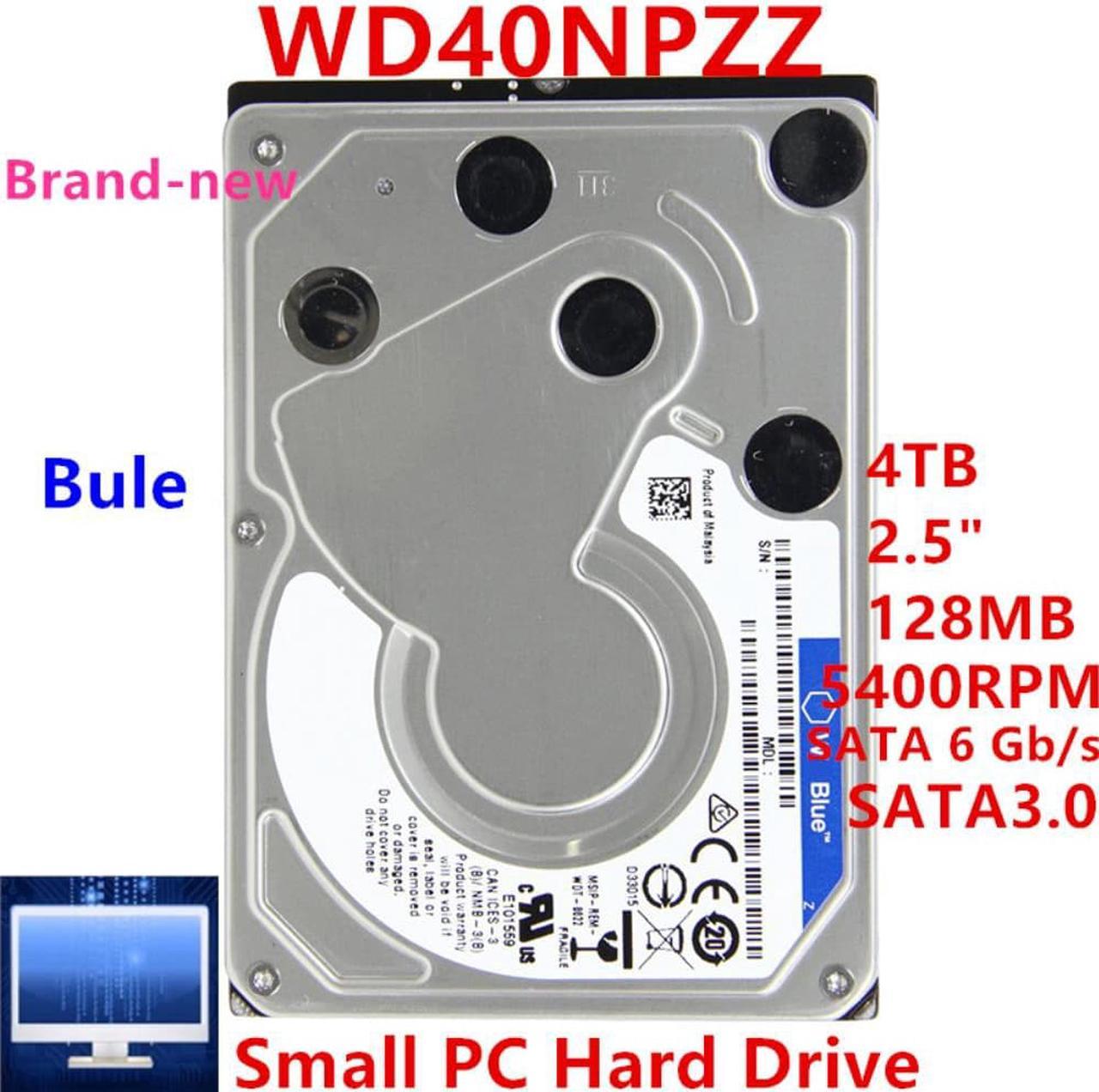 HDD For WD Brand Blue 4TB 2.5" SATA 128MB 5400RPM For Internal Hard Disk For Small PC Hard Drive For WD40NPZZ