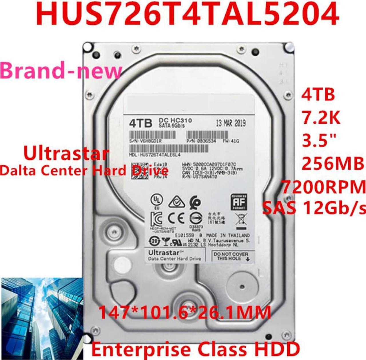 HDD For WD 4TB 7.2K 3.5" SAS 12 Gb/s 256MB 7200RPM For Internal Hard Disk For Enterprise HDD For HUS726T4TAL5204