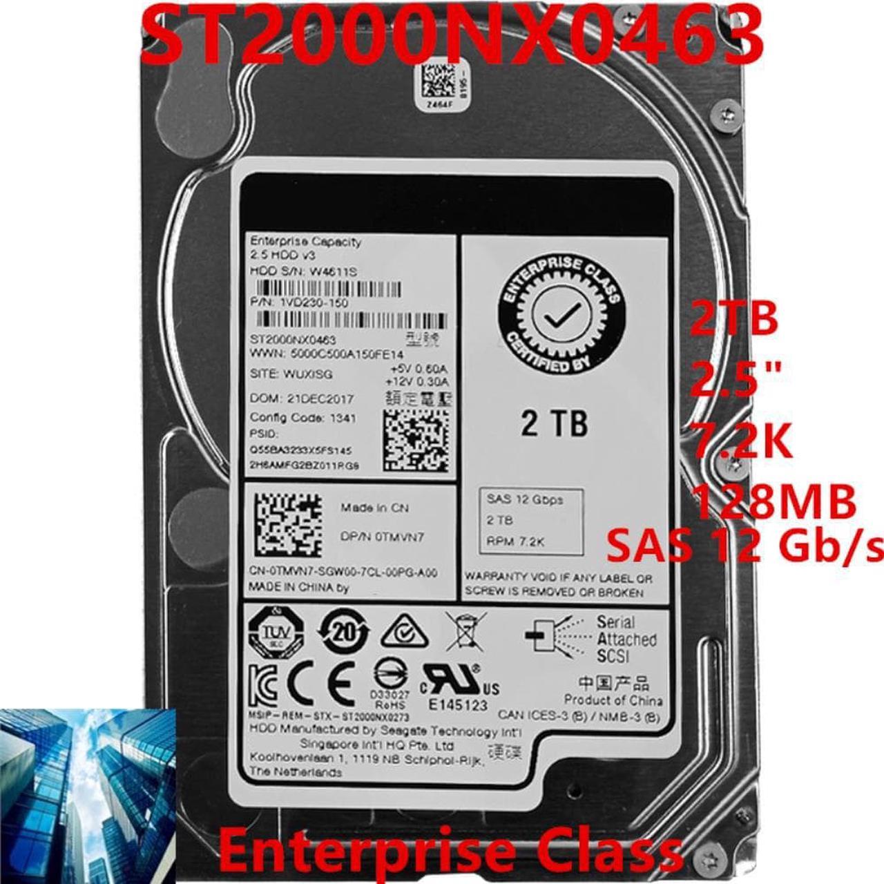 HDD For Dell  2TB 2.5" 7.2K SAS 12 Gb/s 128MB For Internal HDD For Enterprise Class HDD For 0TMVN7 ST2000NX0463