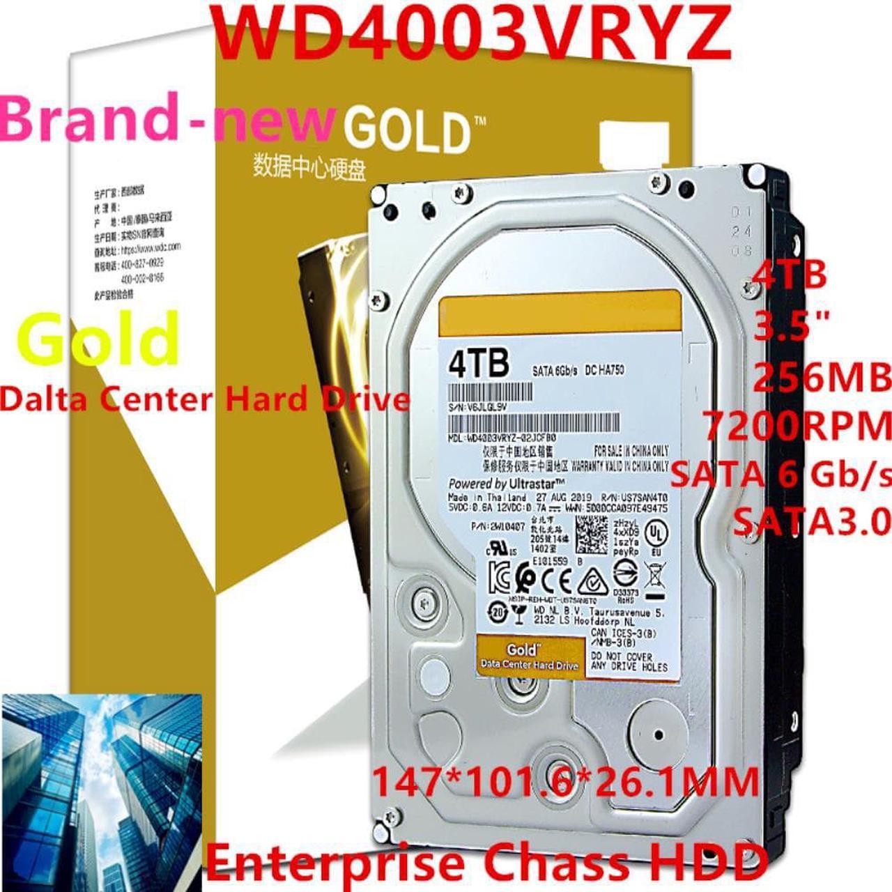 HDD For WD Gold 4TB 3.5" SATA 6 Gb/s 256MB 7200RPM For Internal Hard Disk For Enterprise Class HDD For WD4003VRYZ