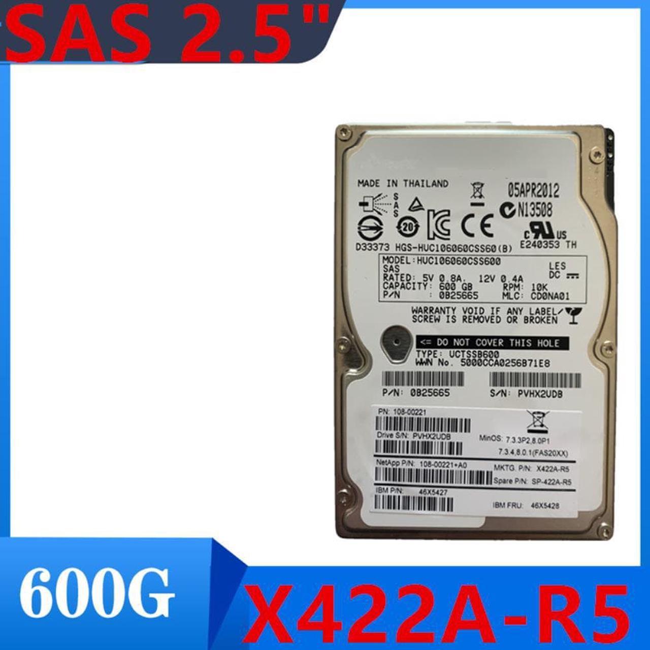 HDD For NetApp 600GB 2.5" SAS 6 Gb/s 64MB 10000RPM For Internal Hard Drive For Server HDD For X422A-R5  SP-X422A-R5