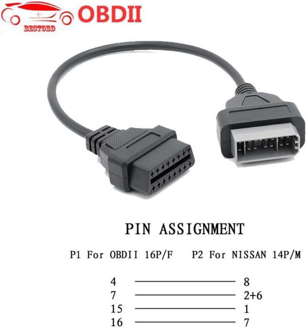 OBD2 Cable Adapter For Nissan 14 Pin to OBD OBDII 16 Pin Female Diagnostic Cable Connector for Nissan 14Pin Adapter ODB2 Cable