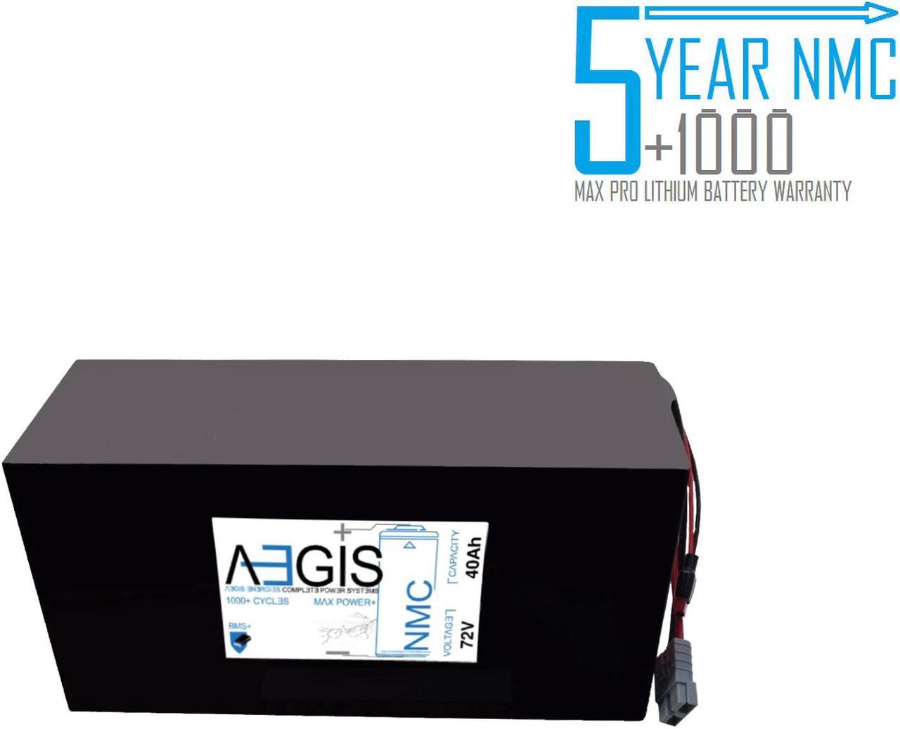 Aegis  Battery 72V 40Ah Li-Ion Battery + Charger is a state of the art rechargeable battery pack made with 18650 Li-Ion cylindrical cells. For ebikes, scooters, robots, solar & high energy products.