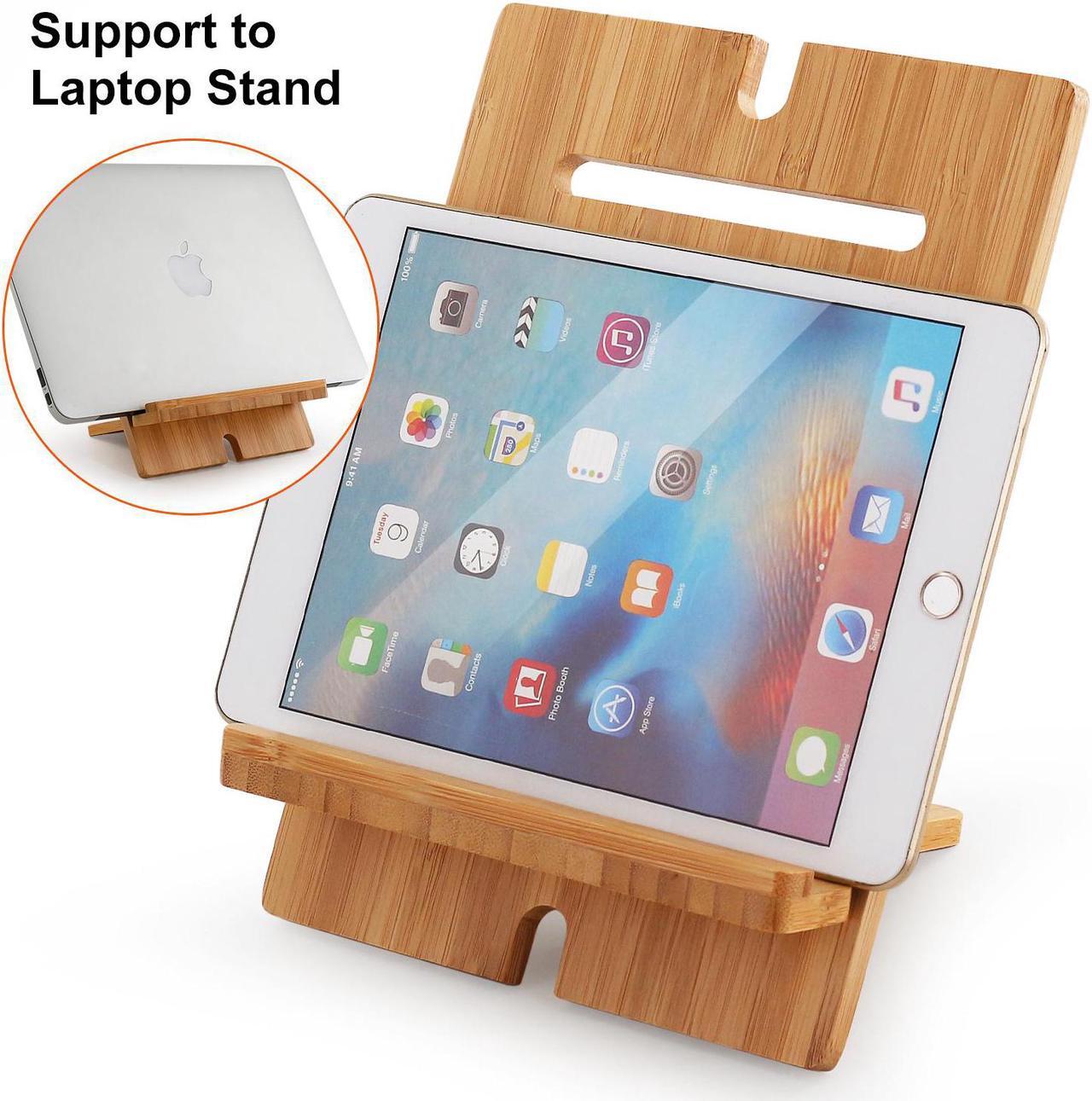 Alt view image 3 of 7 - BambuMate Bamboo Tablet Stand Adjustable, Wooden Cell Phone Stands, Desktop Cell Phone Stand Holder Dock Compatible with Pad 9.7, 10.5, 12.9, Air 3 4 Mini, Kindle and More (Support to 4.7-13" Device)