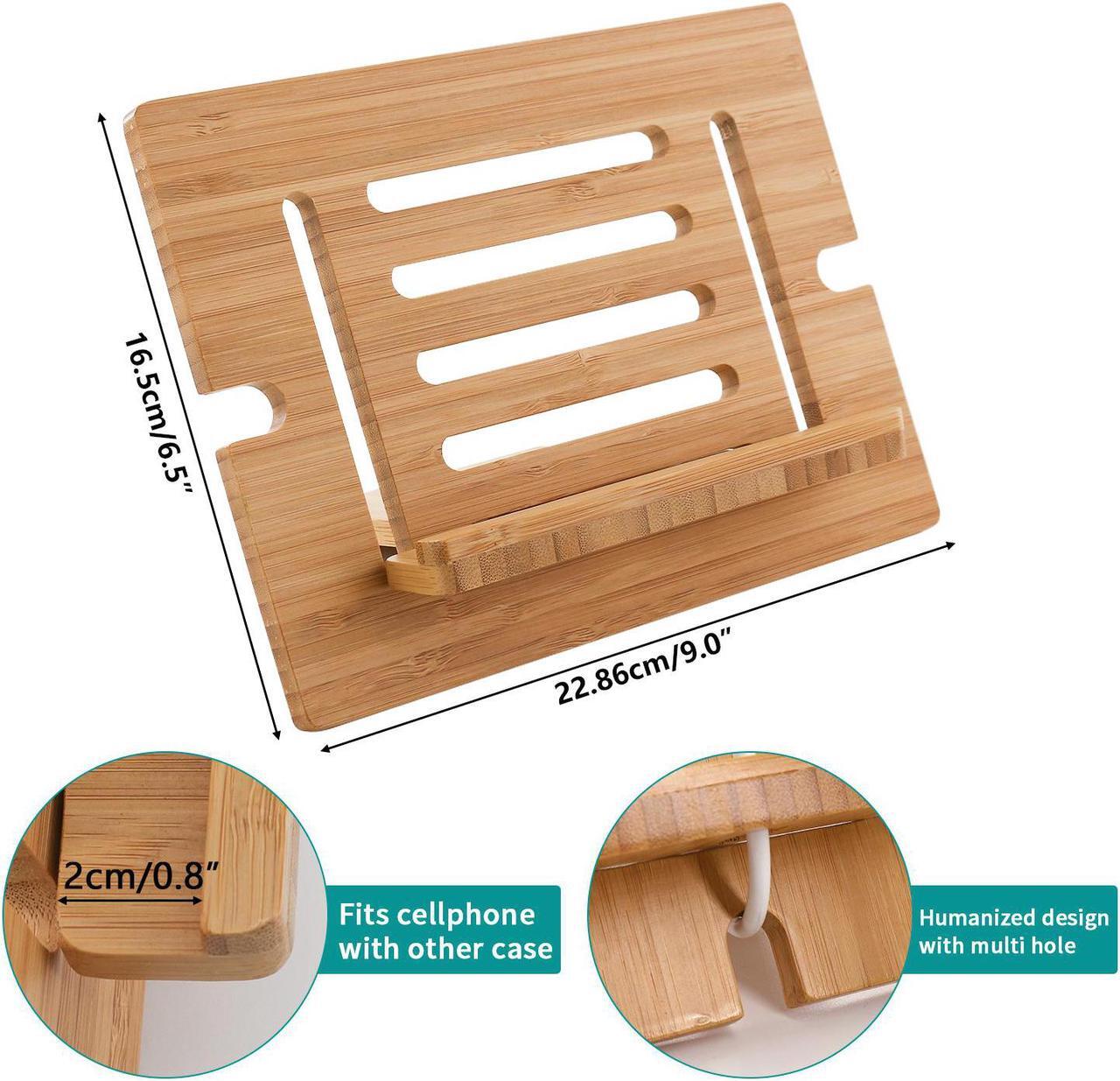 Alt view image 2 of 7 - BambuMate Bamboo Tablet Stand Adjustable, Wooden Cell Phone Stands, Desktop Cell Phone Stand Holder Dock Compatible with Pad 9.7, 10.5, 12.9, Air 3 4 Mini, Kindle and More (Support to 4.7-13" Device)