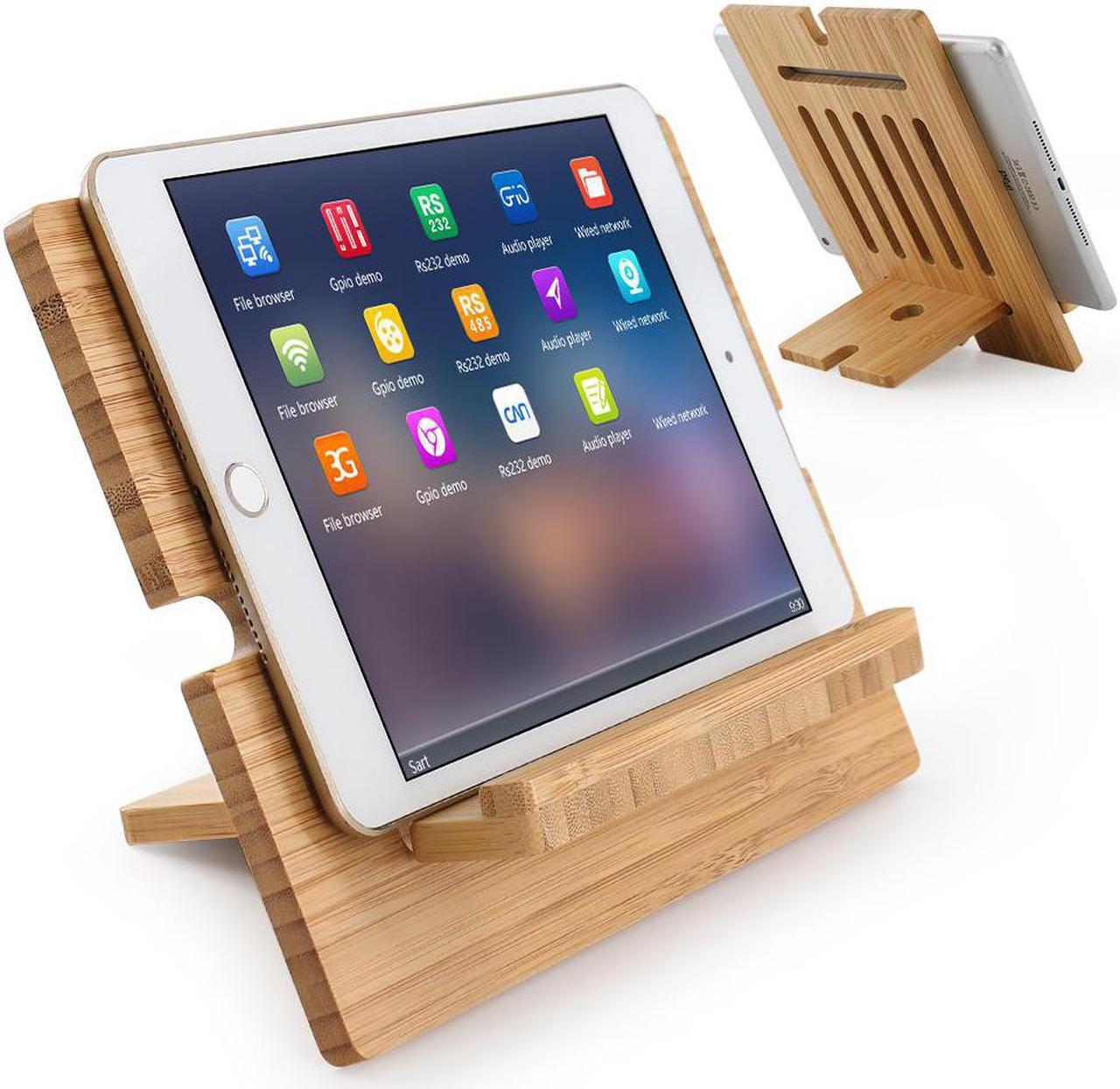 Main image of BambuMate Bamboo Tablet Stand Adjustable, Wooden Cell Phone Stands, Desktop Cell Phone Stand Holder Dock Compatible with Pad 9.7, 10.5, 12.9, Air 3 4 Mini, Kindle and More (Support to 4.7-13" Device)