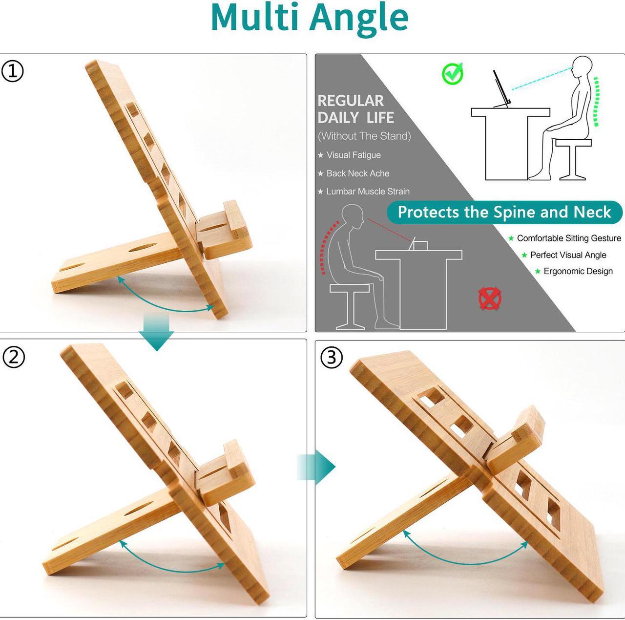 Alt view image 7 of 7 - BambuMate Bamboo Tablet Stand Adjustable, Wooden Cell Phone Stands, Desktop Cell Phone Stand Holder Dock Compatible with Pad 9.7, 10.5, 12.9, Air 3 4 Mini, Kindle and More (Support to 4.7-13" Device)