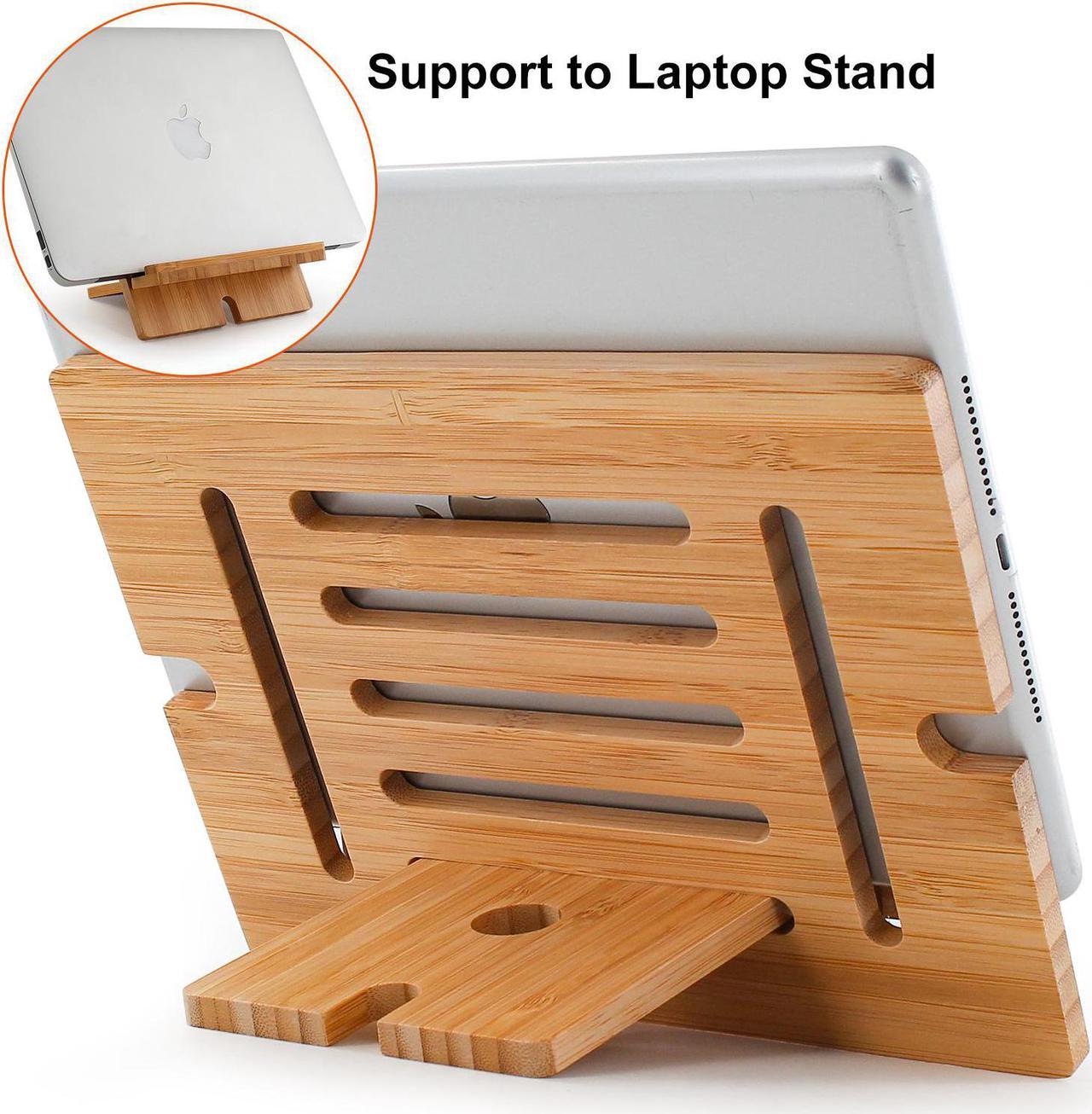 Alt view image 4 of 7 - BambuMate Bamboo Tablet Stand Adjustable, Wooden Cell Phone Stands, Desktop Cell Phone Stand Holder Dock Compatible with Pad 9.7, 10.5, 12.9, Air 3 4 Mini, Kindle and More (Support to 4.7-13" Device)