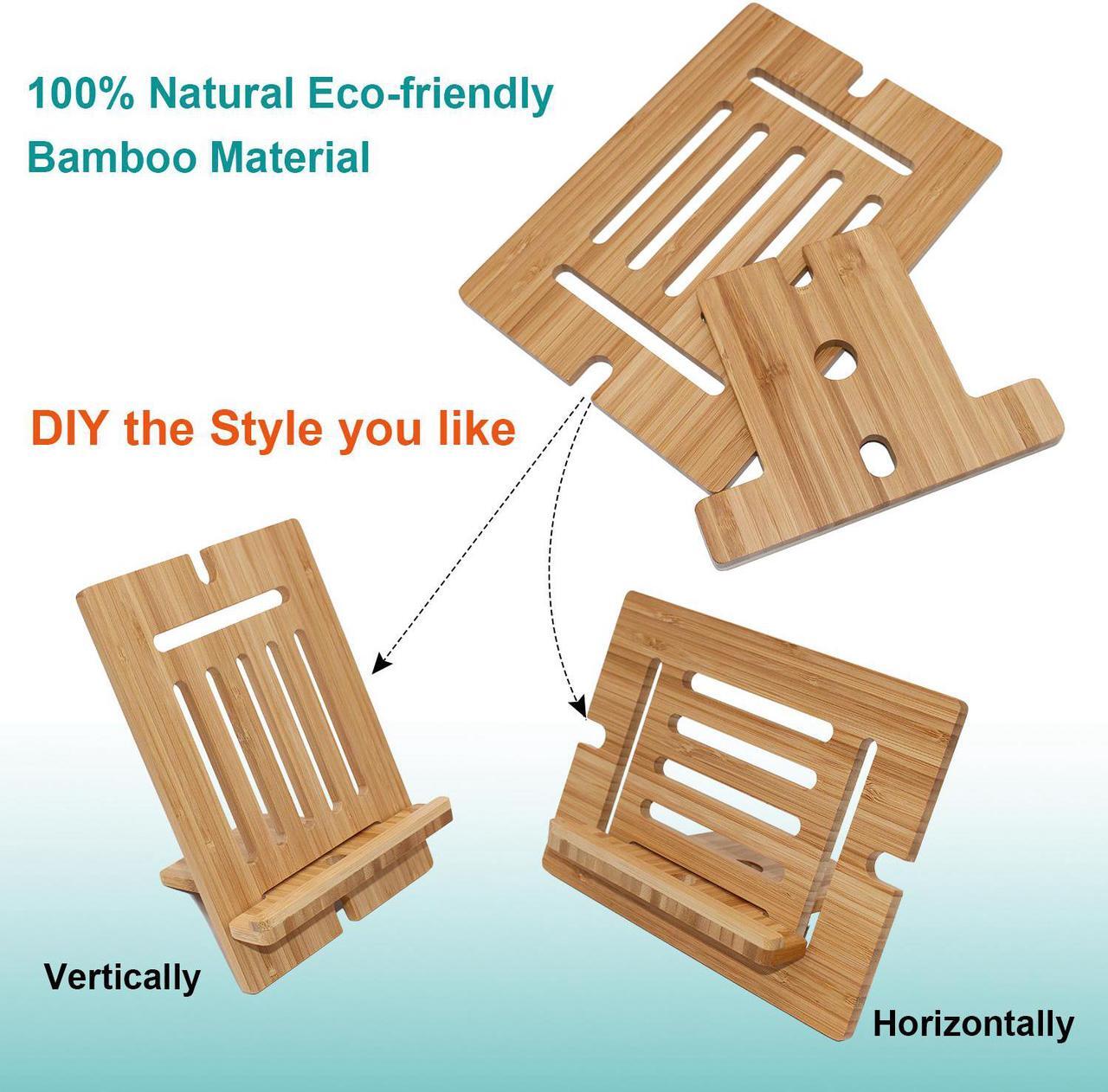 Alt view image 6 of 7 - BambuMate Bamboo Tablet Stand Adjustable, Wooden Cell Phone Stands, Desktop Cell Phone Stand Holder Dock Compatible with Pad 9.7, 10.5, 12.9, Air 3 4 Mini, Kindle and More (Support to 4.7-13" Device)