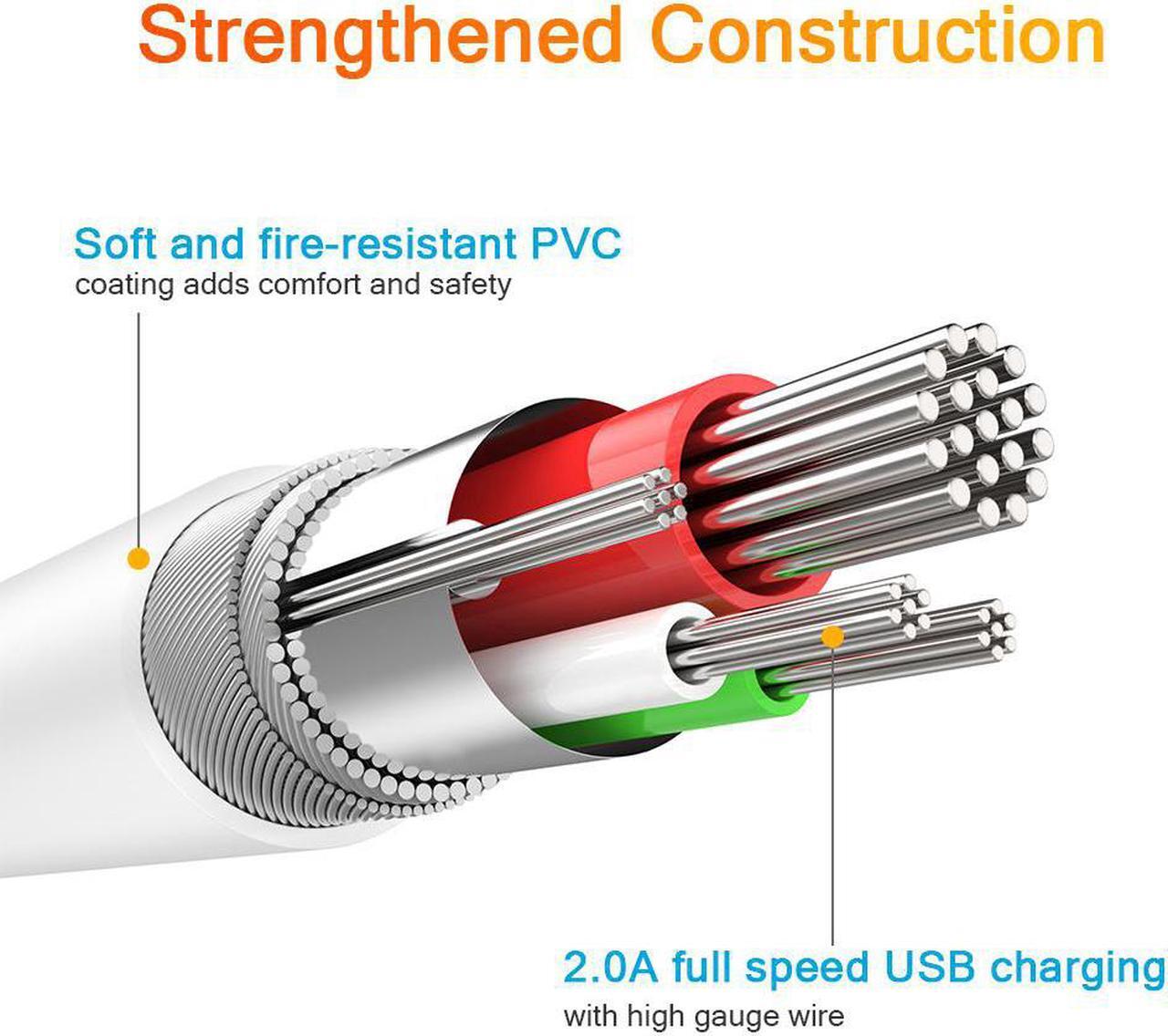 Alt view image 2 of 7 - Android Data Cables, Micro USB Charger Cable, Android Phone Charger Cord for Samsung, HTC, Motorola, Nokia, Kindle, MP3, Tablet and More - 5-Pack, 1FT, White