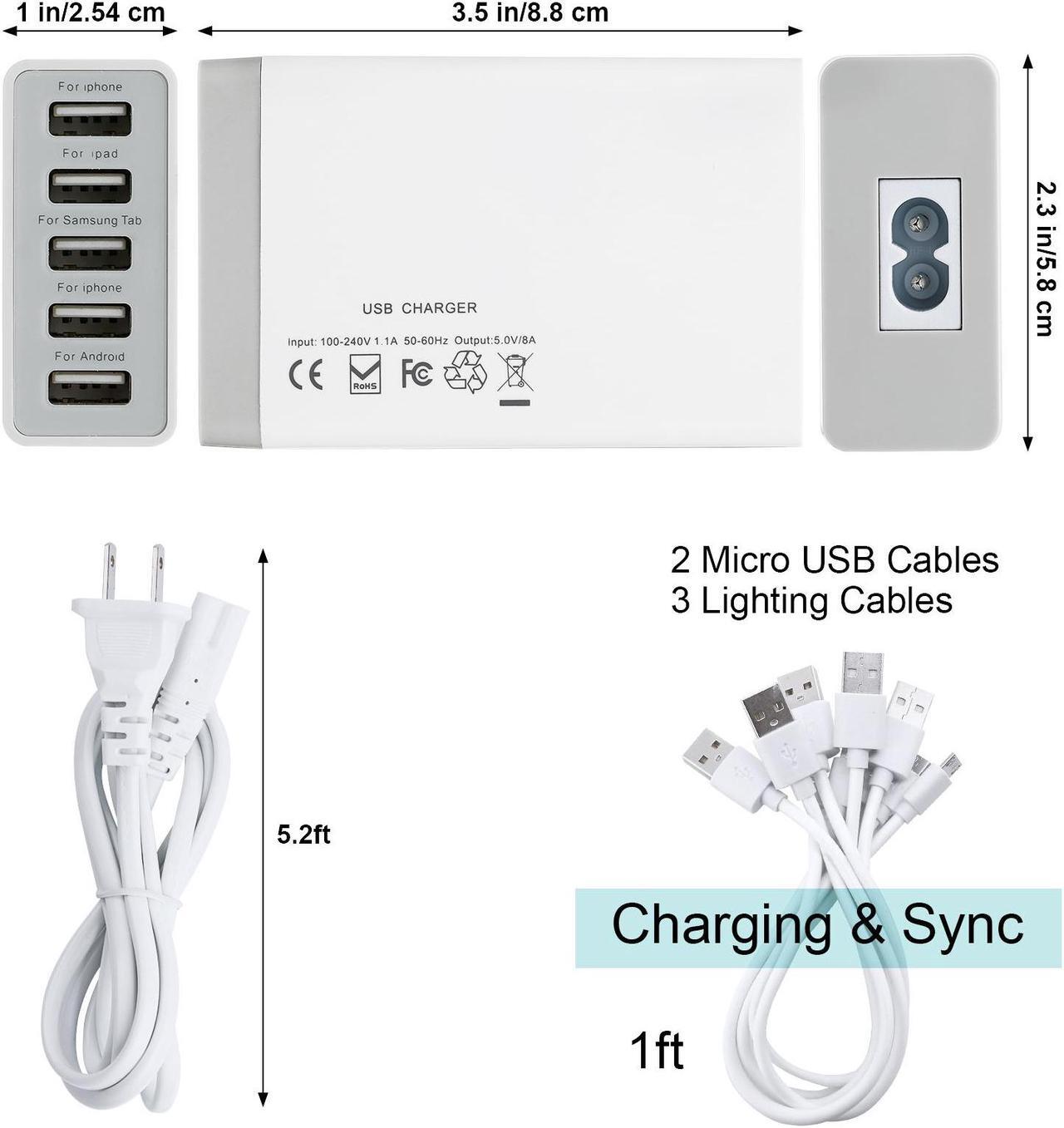 Alt view image 5 of 7 - Bamboo Charging Station for Multiple Devices with 5 Port USB Charger, 5 Cables and Smart Watch & Earbuds Stand, Upgrade Desk Docking Station Organizer for Cell Phone, Tablet and More