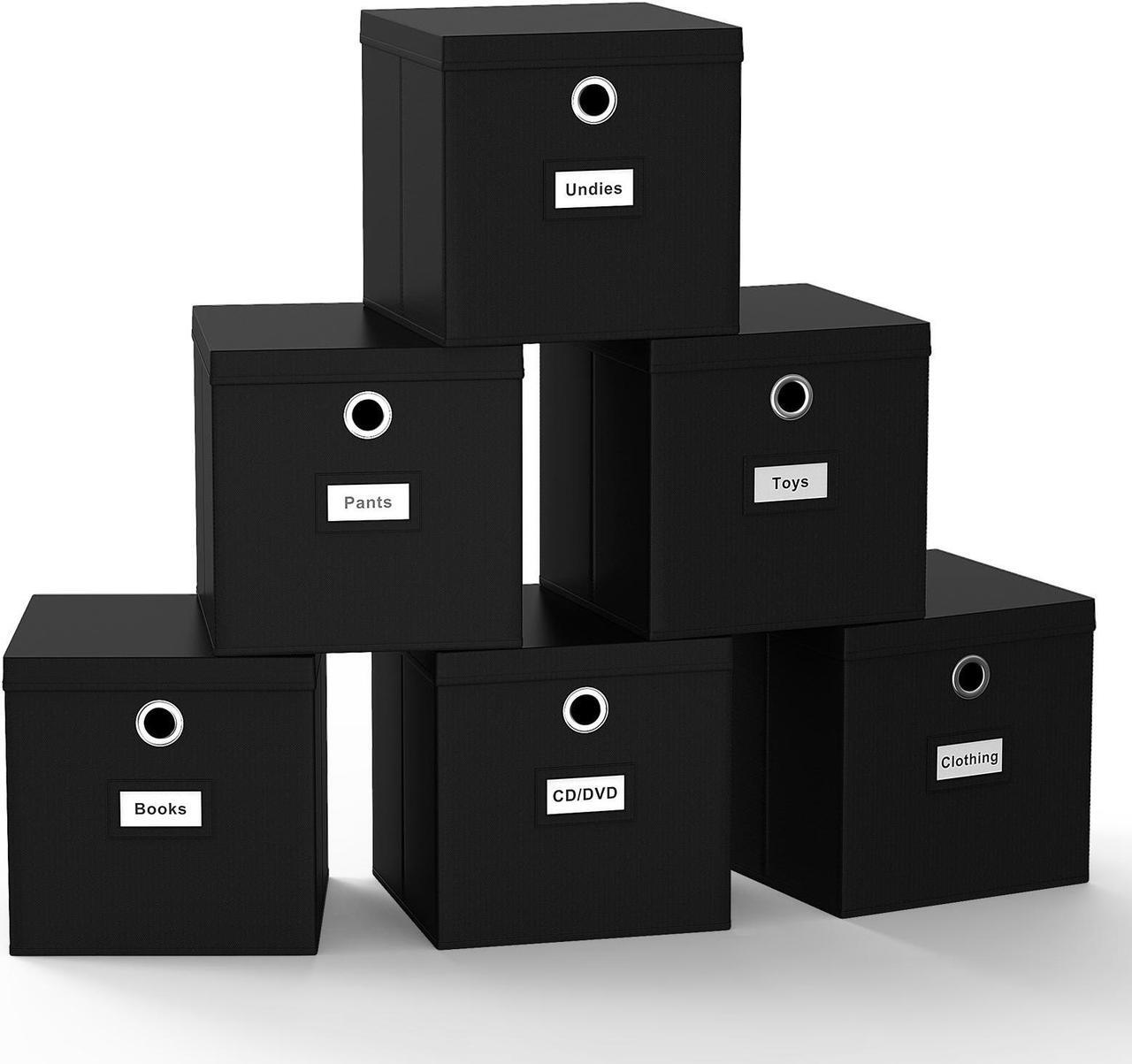 Main image of BambuMate Collapsible Fabric Storage Cubes with Lids, Foldable Cube Storage Bins for Closet Organzier, Home Storage Boxes with Label Cards, 6-Pack, Black (11 inches)