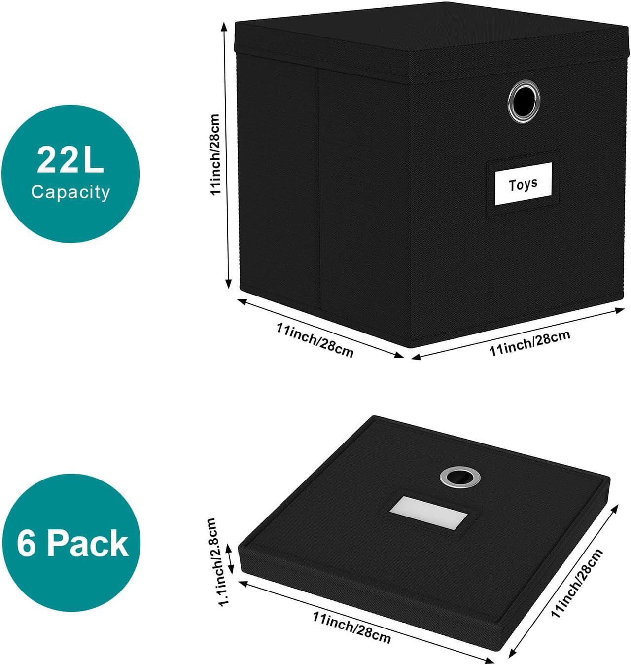 Alt view image 2 of 7 - BambuMate Collapsible Fabric Storage Cubes with Lids, Foldable Cube Storage Bins for Closet Organzier, Home Storage Boxes with Label Cards, 6-Pack, Black (11 inches)