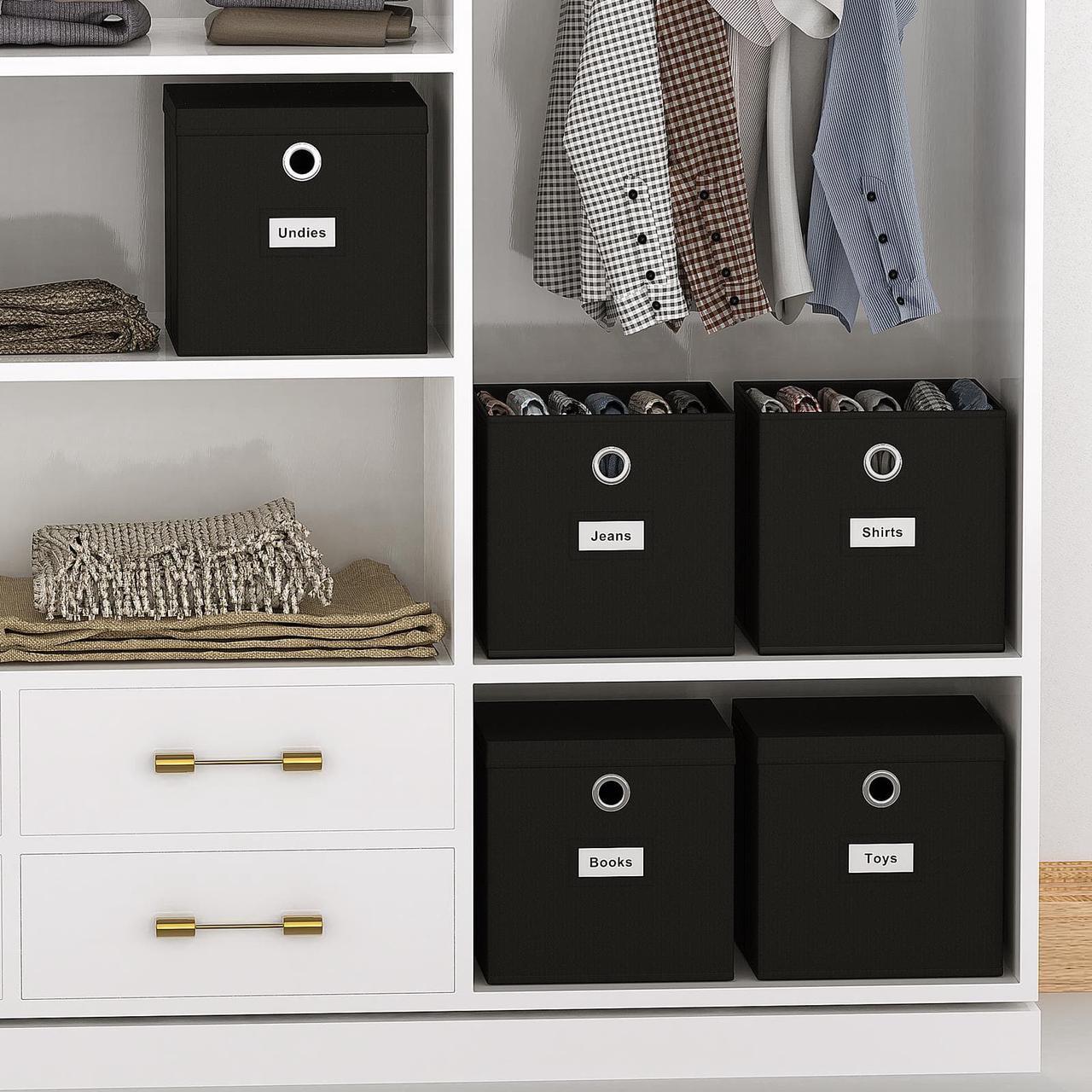 Alt view image 7 of 7 - BambuMate Collapsible Fabric Storage Cubes with Lids, Foldable Cube Storage Bins for Closet Organzier, Home Storage Boxes with Label Cards, 6-Pack, Black (11 inches)