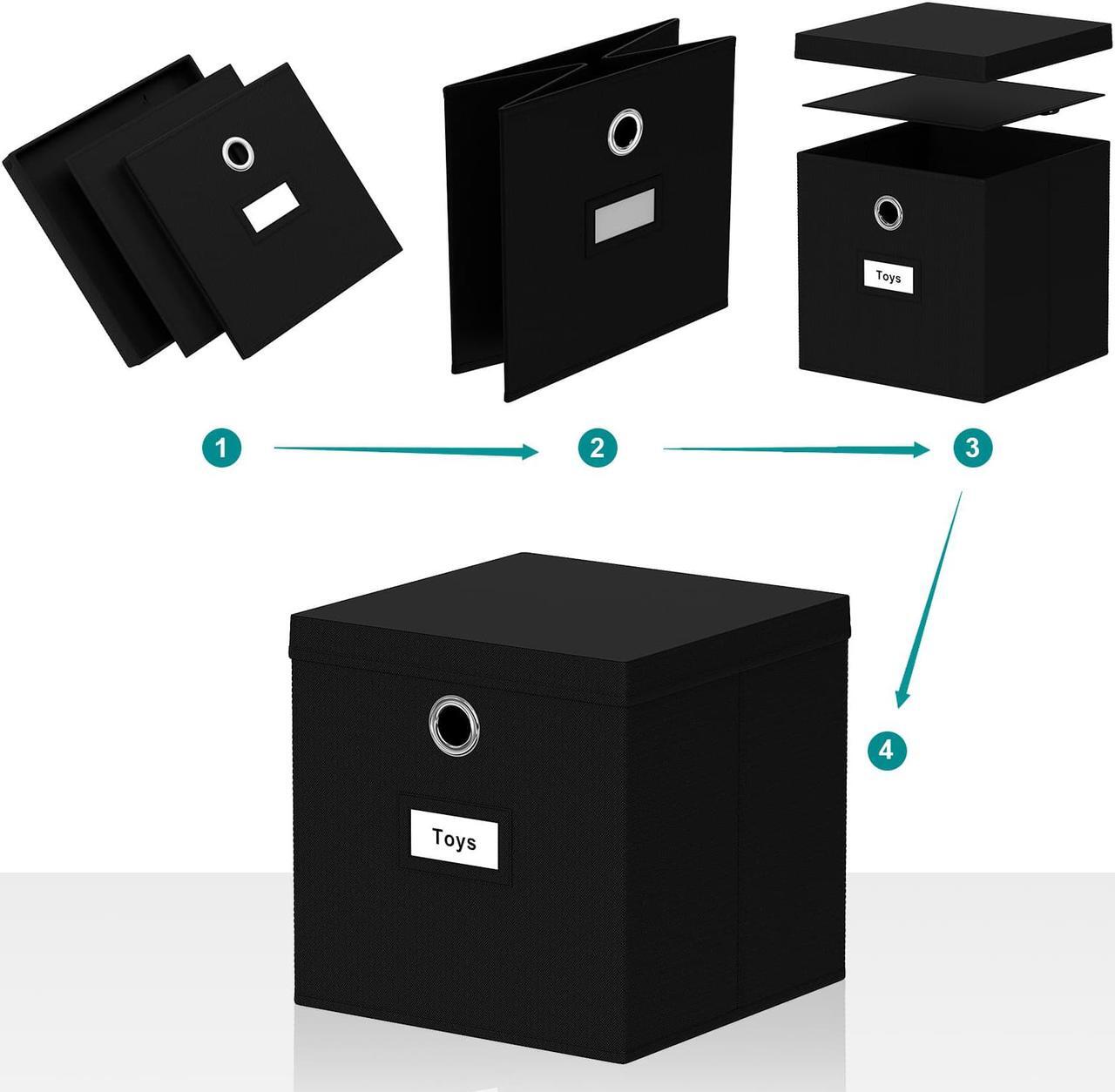 Alt view image 3 of 7 - BambuMate Collapsible Fabric Storage Cubes with Lids, Foldable Cube Storage Bins for Closet Organzier, Home Storage Boxes with Label Cards, 6-Pack, Black (11 inches)
