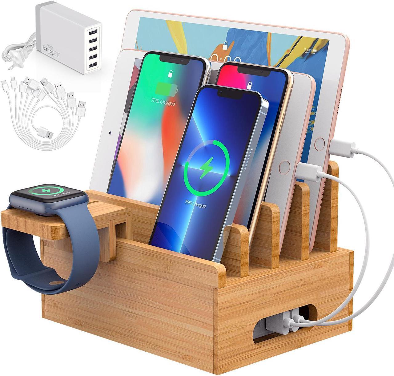 Beebo Beabo Bamboo,Charging StationV2 Desktop Docking Charging Stand Such As Cell Phone,Wood Docking Stand Electronic Organizer for Multiple Devices, 6 USB Cables, 5-Port USB Charging Stations