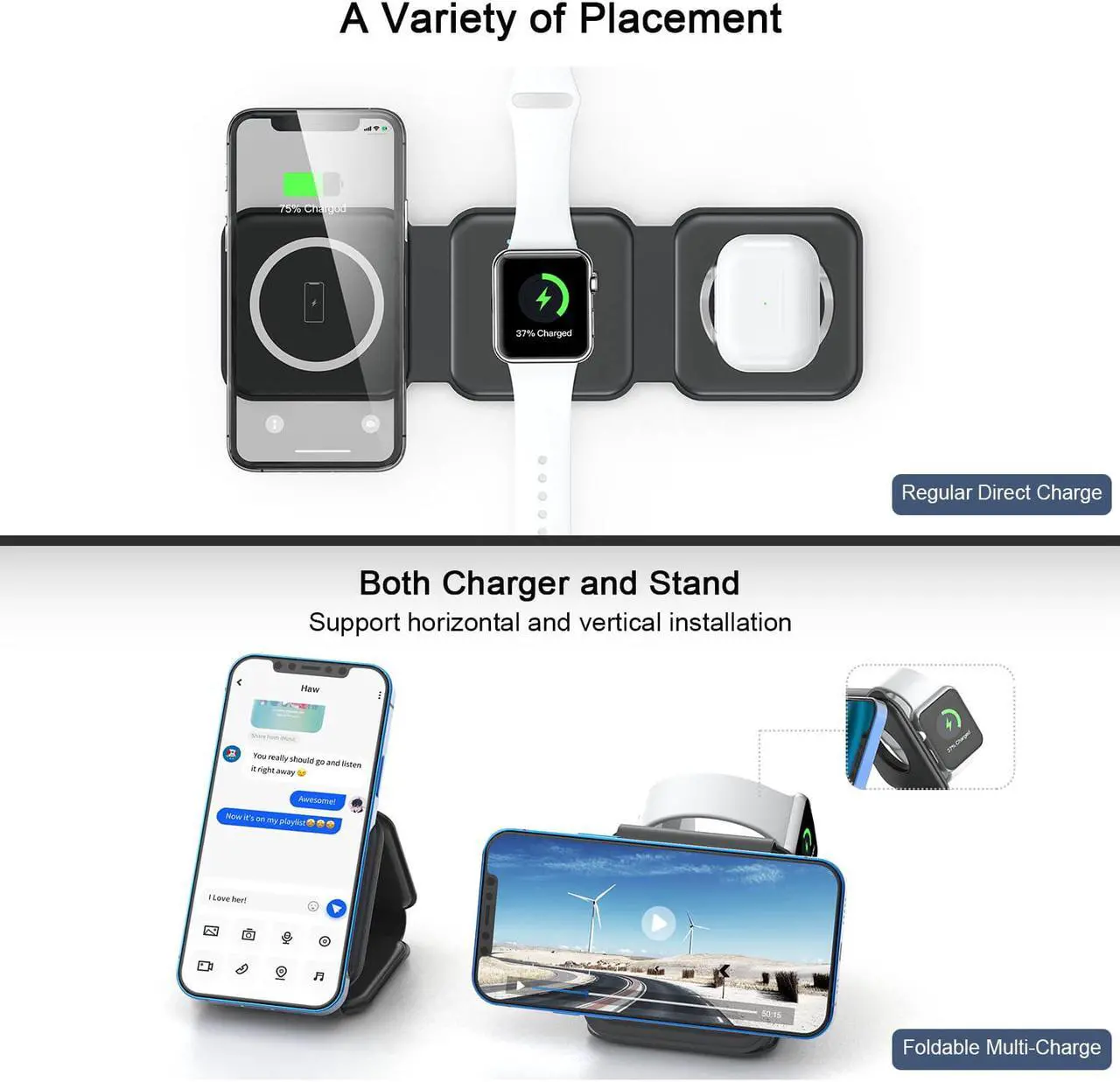 Alt view image 3 of 7 - Ucomx nano 3-in-1 wireless charger, magnetic foldable 3-in-1 charging station, fast wireless charging pad, compatible with iPhone 14 / Pro / max / plus / 13 / 12 series, airpods 3 / 2 / Pro, Iwatch