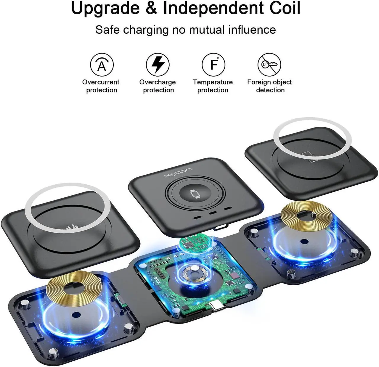 Alt view image 4 of 7 - Ucomx nano 3-in-1 wireless charger, magnetic foldable 3-in-1 charging station, fast wireless charging pad, compatible with iPhone 14 / Pro / max / plus / 13 / 12 series, airpods 3 / 2 / Pro, Iwatch