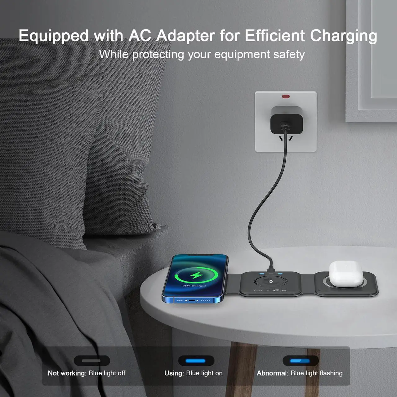 Alt view image 2 of 7 - Ucomx nano 3-in-1 wireless charger, magnetic foldable 3-in-1 charging station, fast wireless charging pad, compatible with iPhone 14 / Pro / max / plus / 13 / 12 series, airpods 3 / 2 / Pro, Iwatch