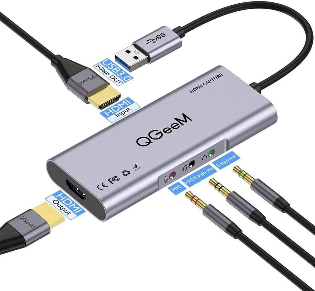 QGeeM USB 3.0 to HDMI Capture Card,1080P 60fps HD Video/Audio Capture Recorder Device, Compatible with PC