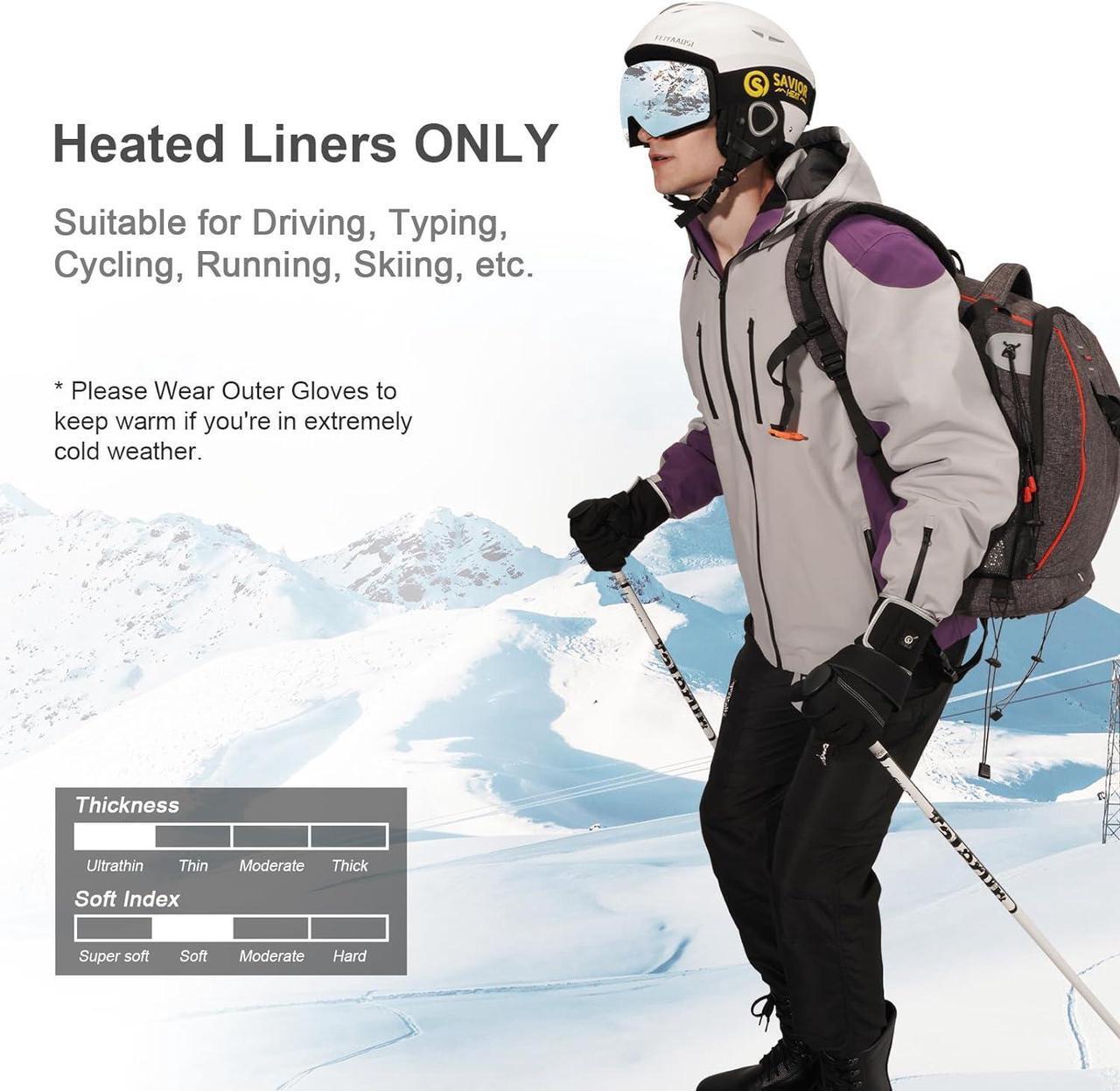 Alt view image 4 of 7 - SAVIOR HEAT Heated Liners Gloves for Men Women, 2023 Electric Rechargeable Battery Thermal Thin Gloves for Winter Skiing Typing Driving Riding Cycling Hiking-XXS