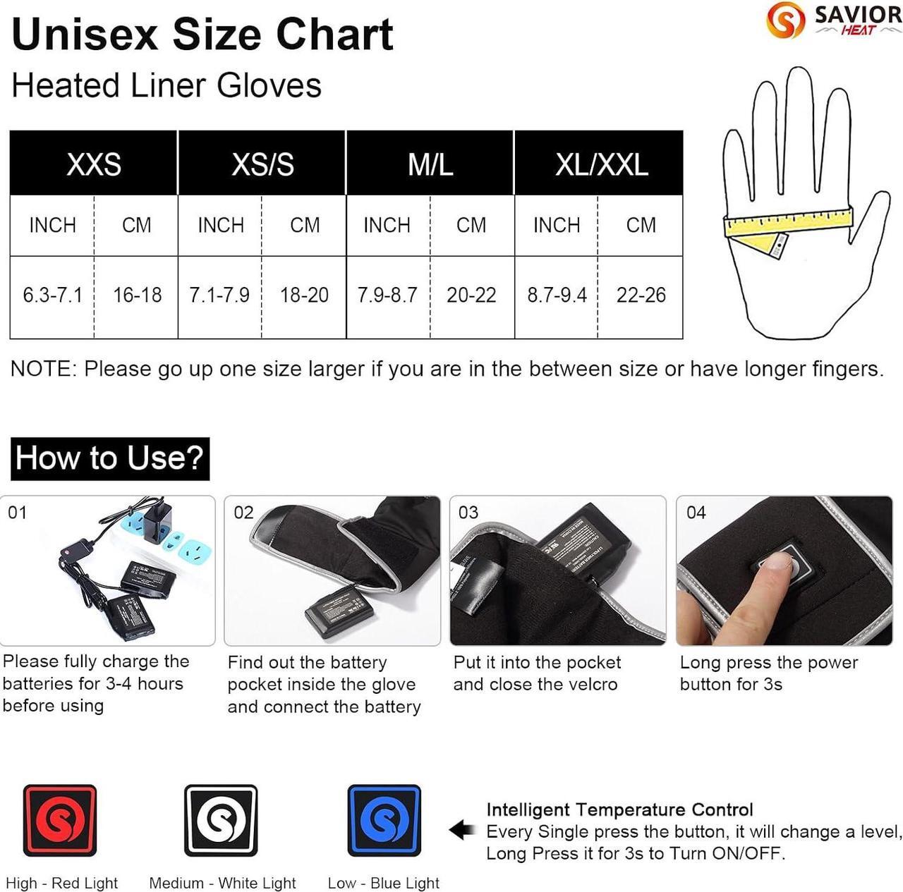 Alt view image 7 of 7 - SAVIOR HEAT Heated Liners Gloves for Men Women, 2023 Electric Rechargeable Battery Thermal Thin Gloves for Winter Skiing Typing Driving Riding Cycling Hiking-XXS