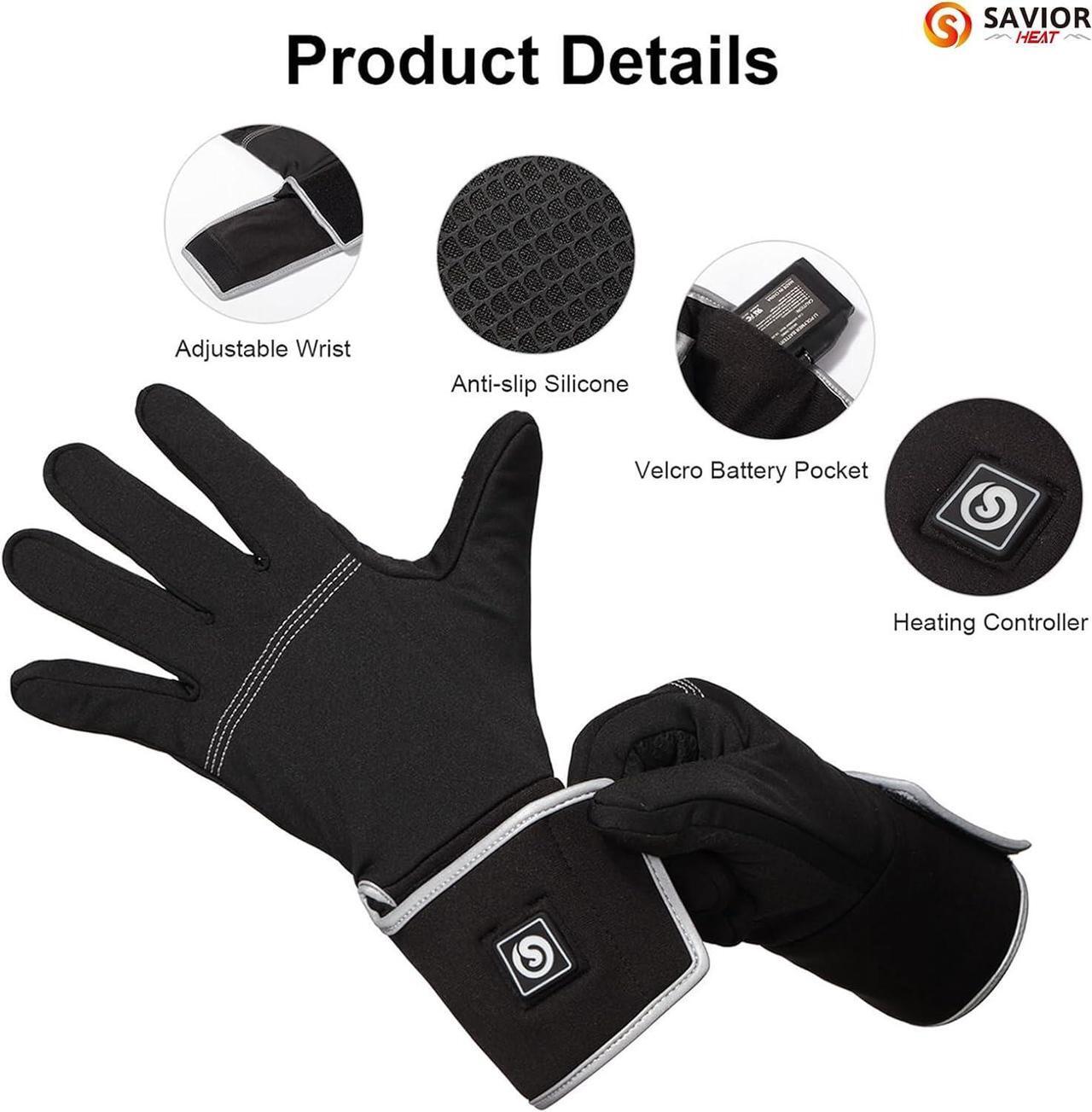Alt view image 6 of 7 - SAVIOR HEAT Heated Liners Gloves for Men Women, 2023 Electric Rechargeable Battery Thermal Thin Gloves for Winter Skiing Typing Driving Riding Cycling Hiking-XXS