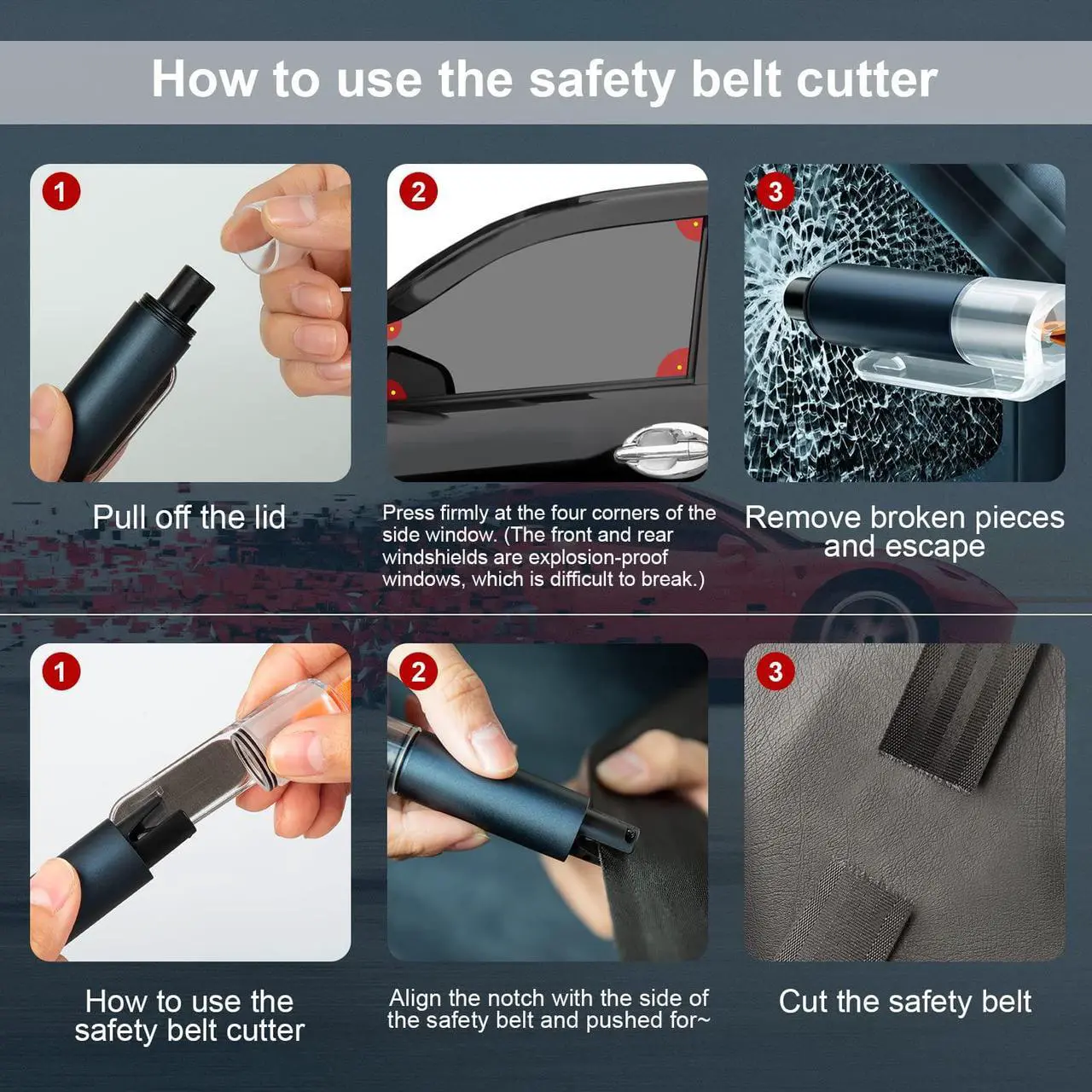 Alt view image 4 of 7 - Mini Car Safety Hammer Seat Belt Cutter One Second Window Breaking Rescue Escape Tool Spring Type Glass Breaker for Land and Underwater 2 Pieces Blue Red
Brand: Sopingo