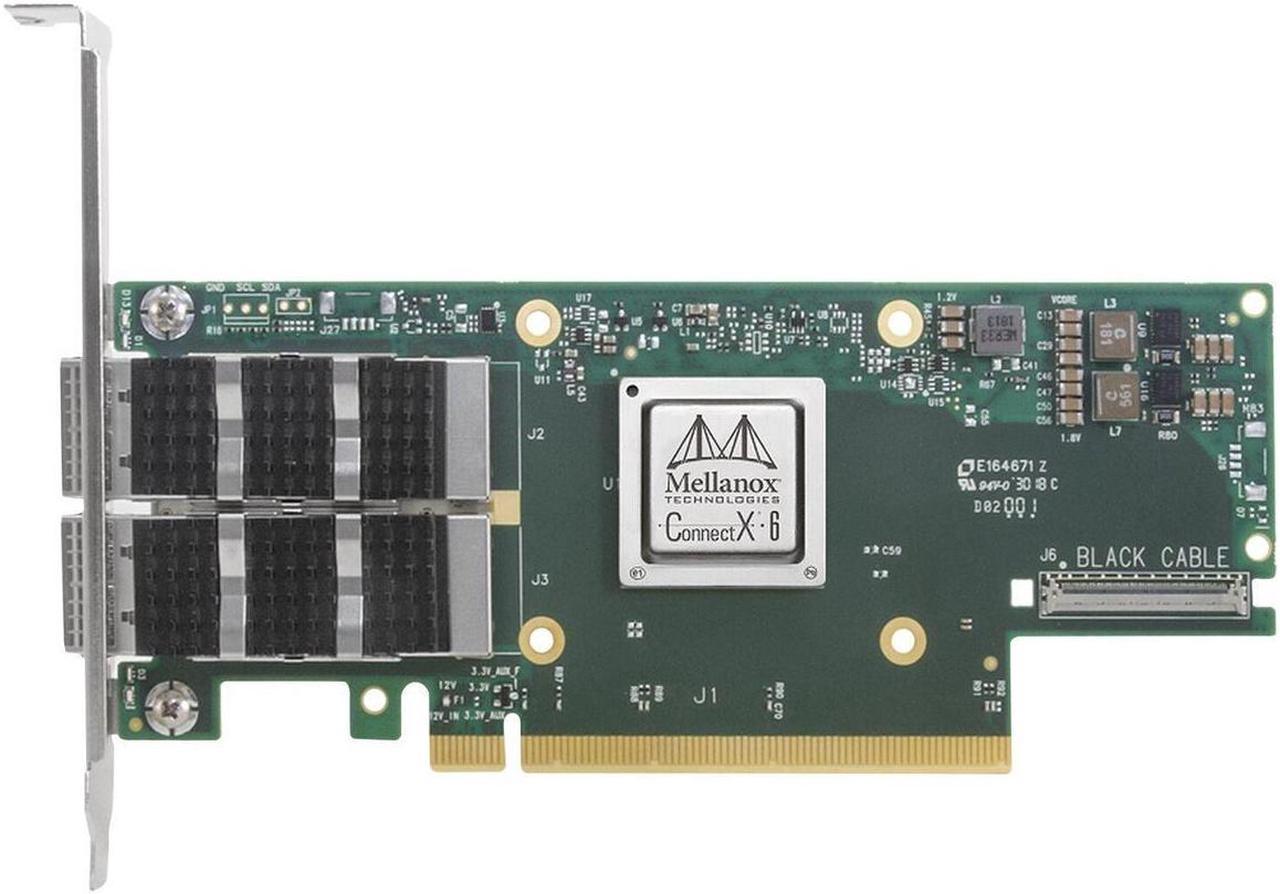 Mellanox MCX653106A-ECAT ConnectX-6 VPI adapter card, H100Gb/s (HDR100, EDR InfiniBand and 100GbE), dual-port QSFP56, PCIe3.0/4.0 x16, tall bracket Low both